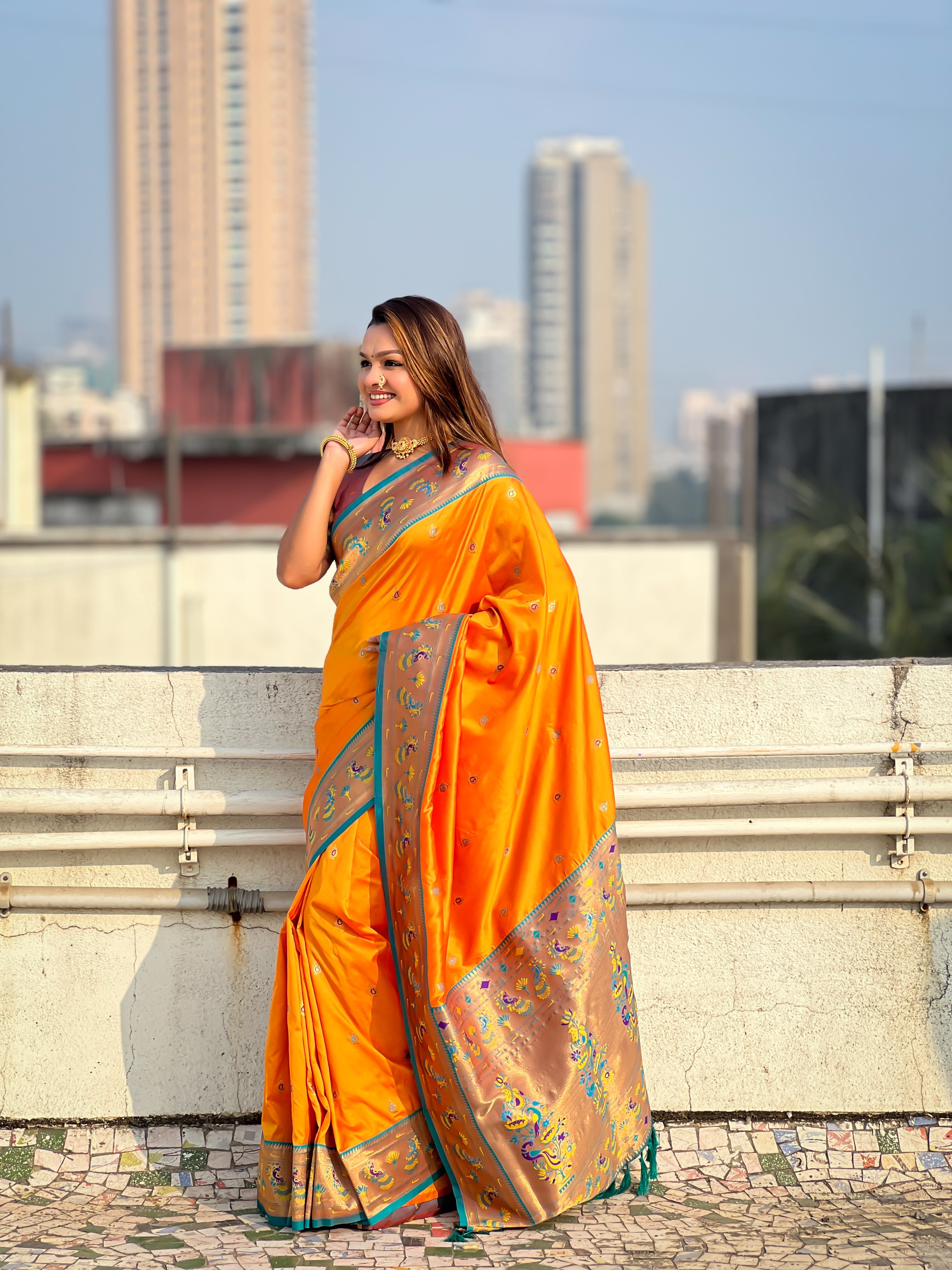 Glamorous Weaving Meenakari Designer Soft Silk Ethnic Partywear Orange Saree