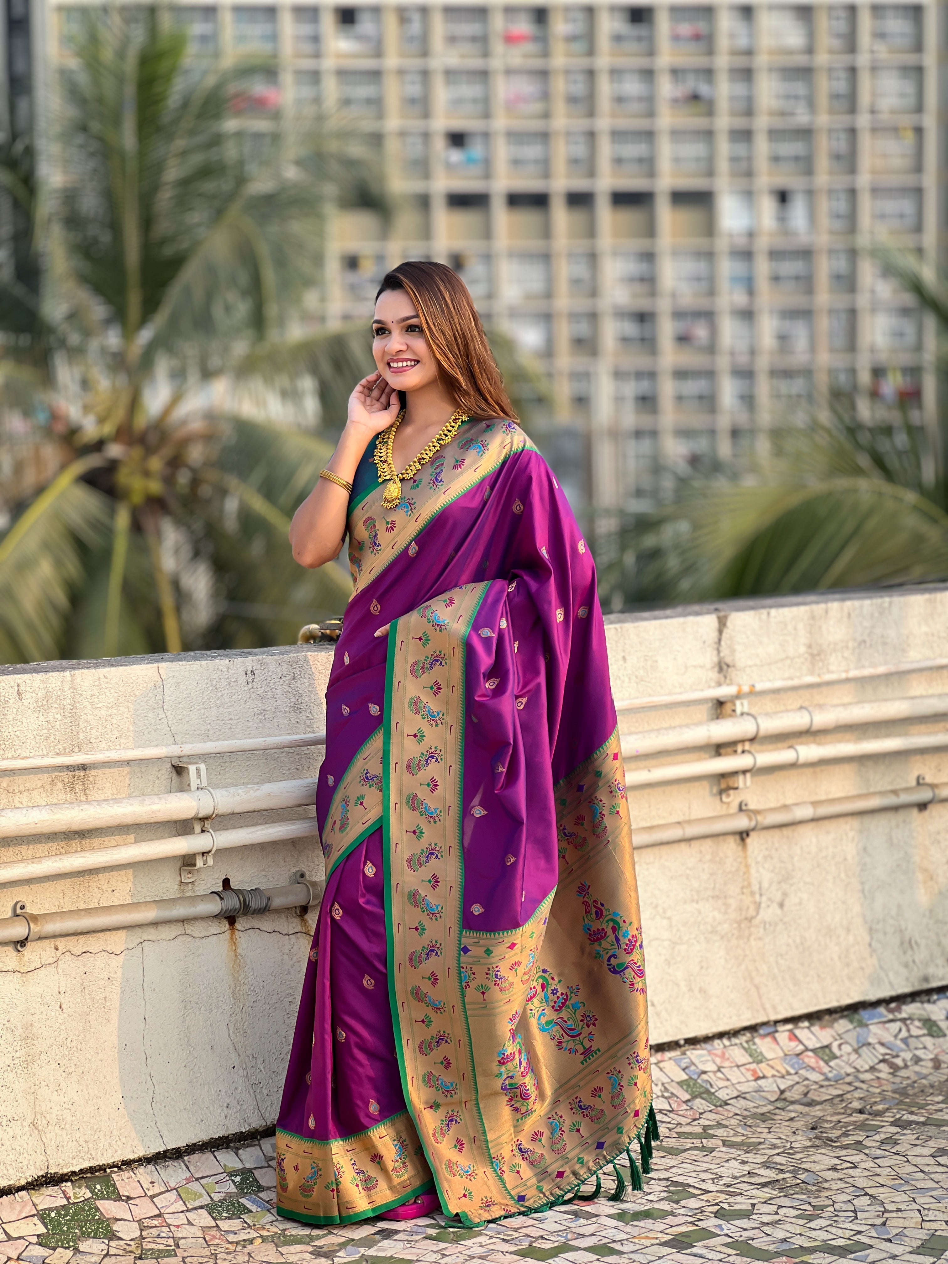 Glamorous Weaving Meenakari Designer Soft Silk Ethnic Partywear Purple Saree