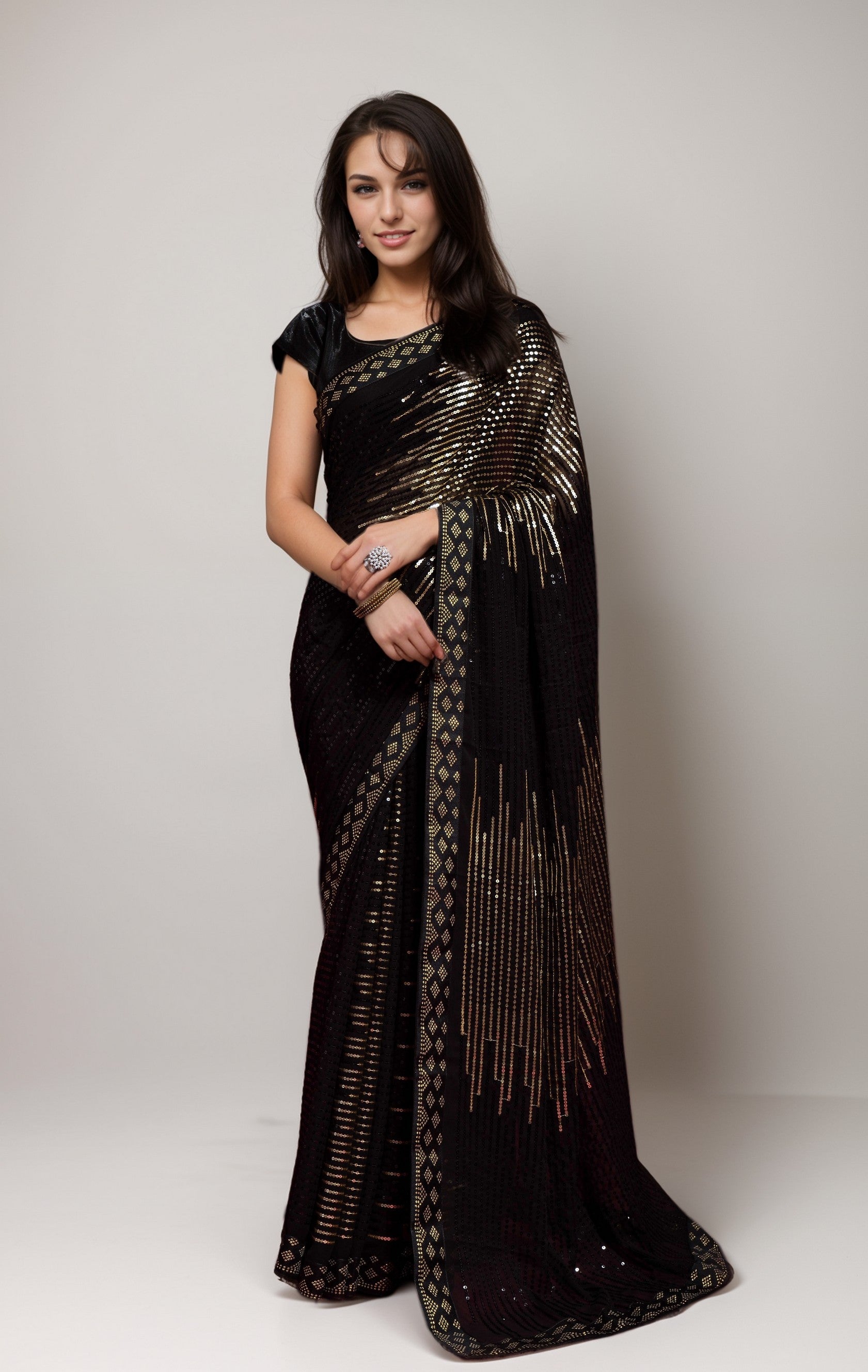 Gold Beautiful Bollywood Style Ceremonial Georgette Saree