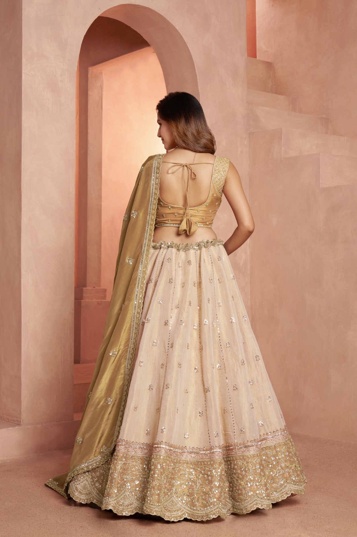 Gold Kanjivaram Tissue Handcrafted Bridal Lehenga Choli