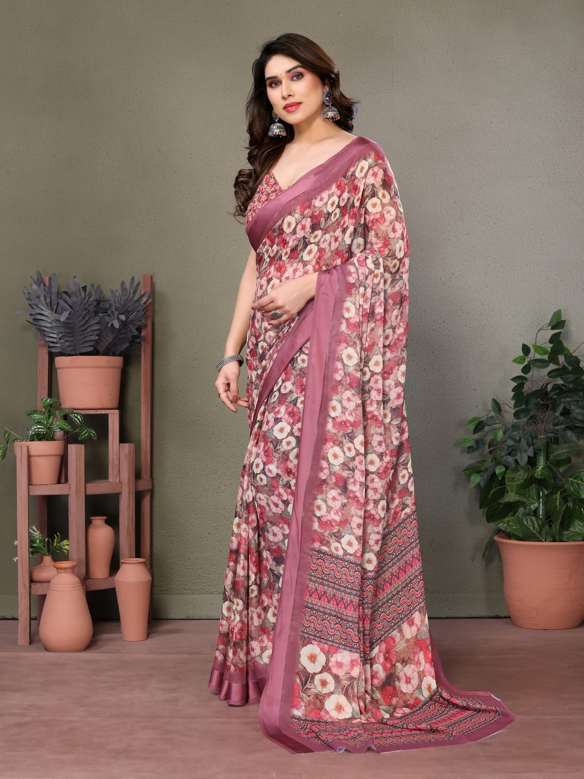 Gold Moss Satin Patta Saree with Digital Print