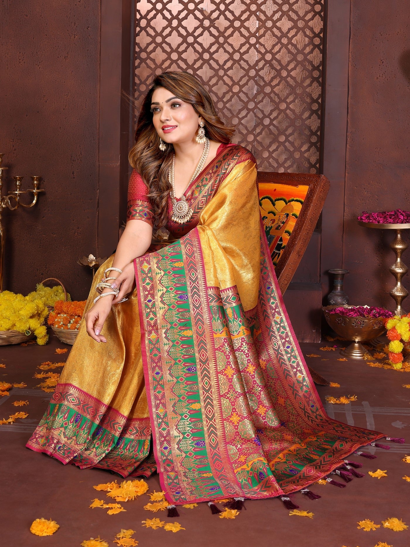 Gold Tissue Silk Saree With Traditional Weaving