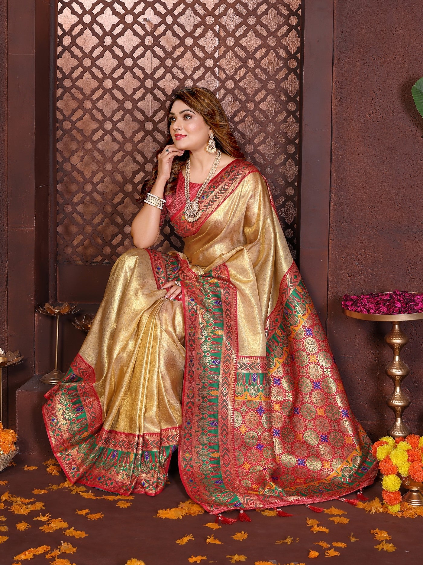 Gold Tissue Silk Saree With Traditional Weaving