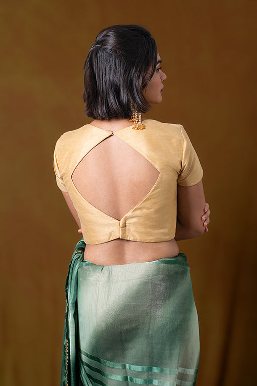 Golden Blouse in Art Silk with Cap Sleeves And Keyhole Neckline
