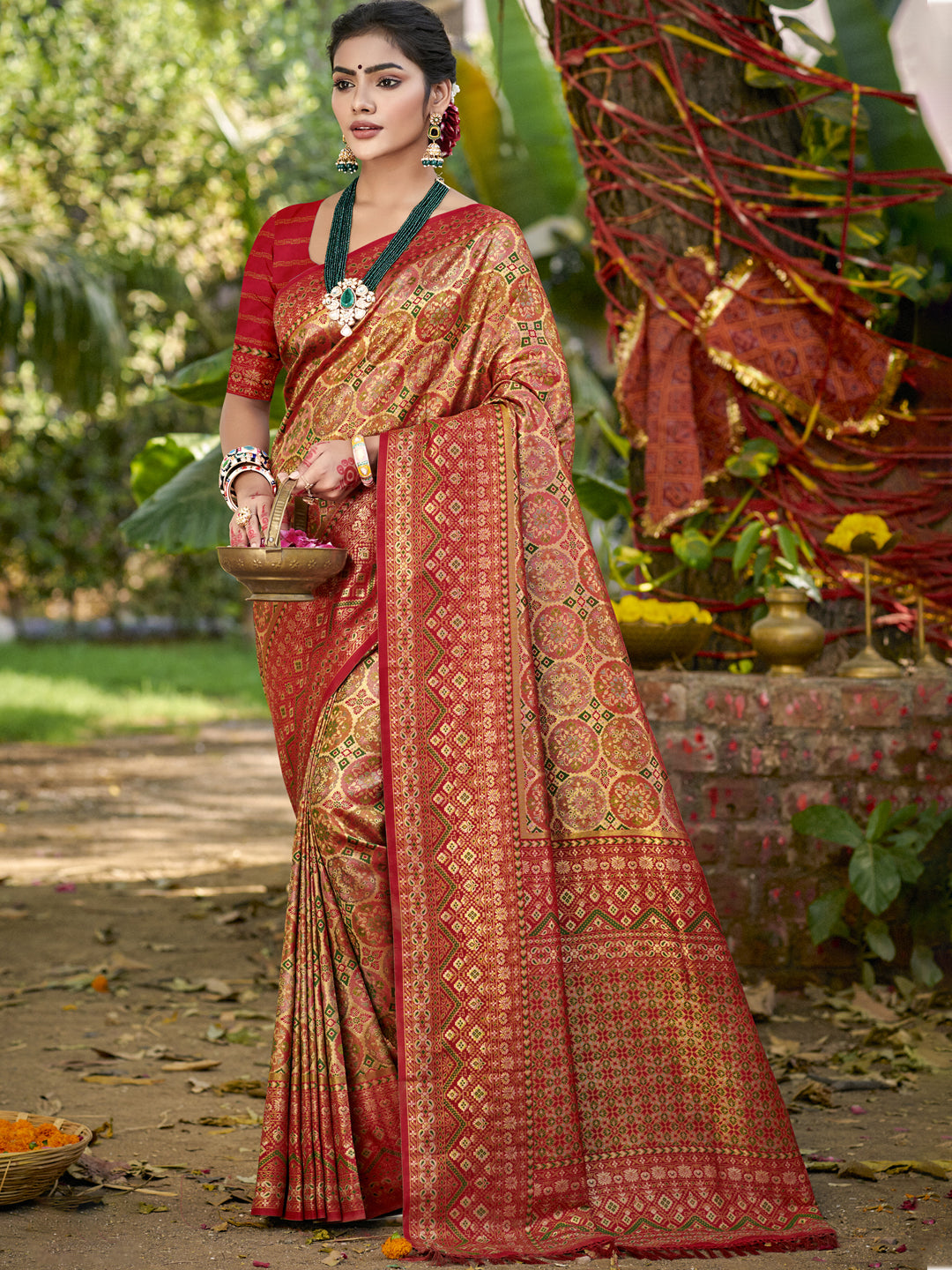 Golden Dharmavaram Silk Saree With Minimalist Elegance and Classy Drape