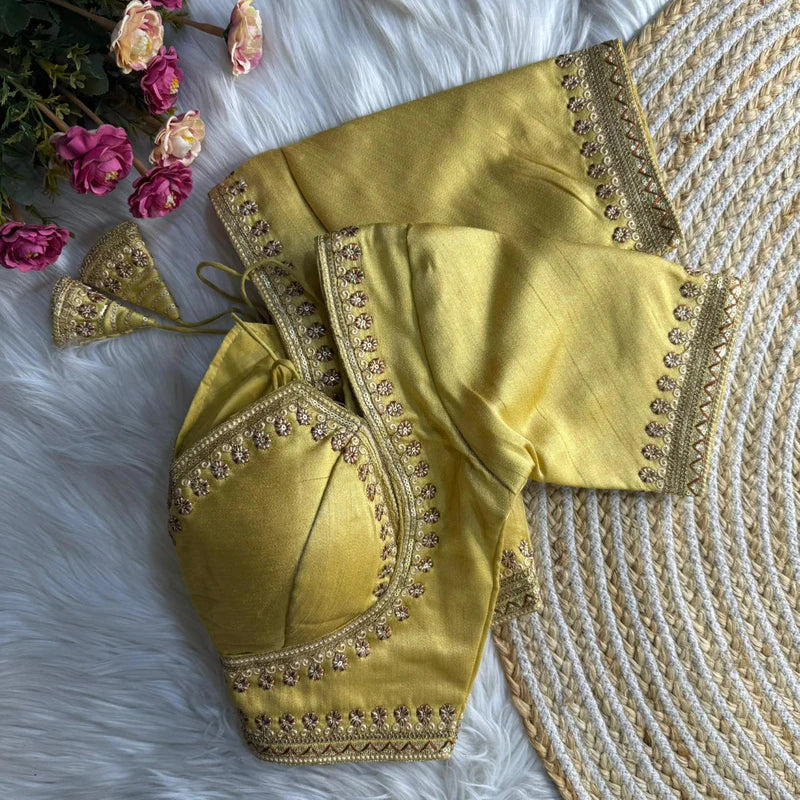 Golden Luxe Bridal Masaba-Inspired Italian Silk Blouse with Embroidery & Sequins