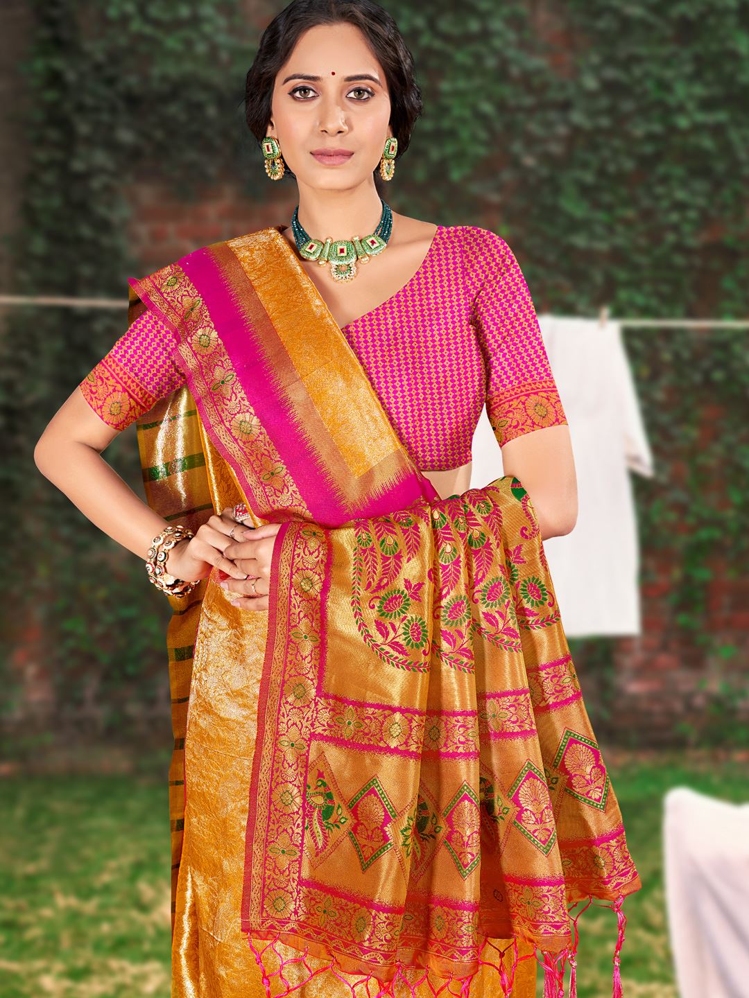 Golden Yellow Banarasi Silk Woven Work Saree