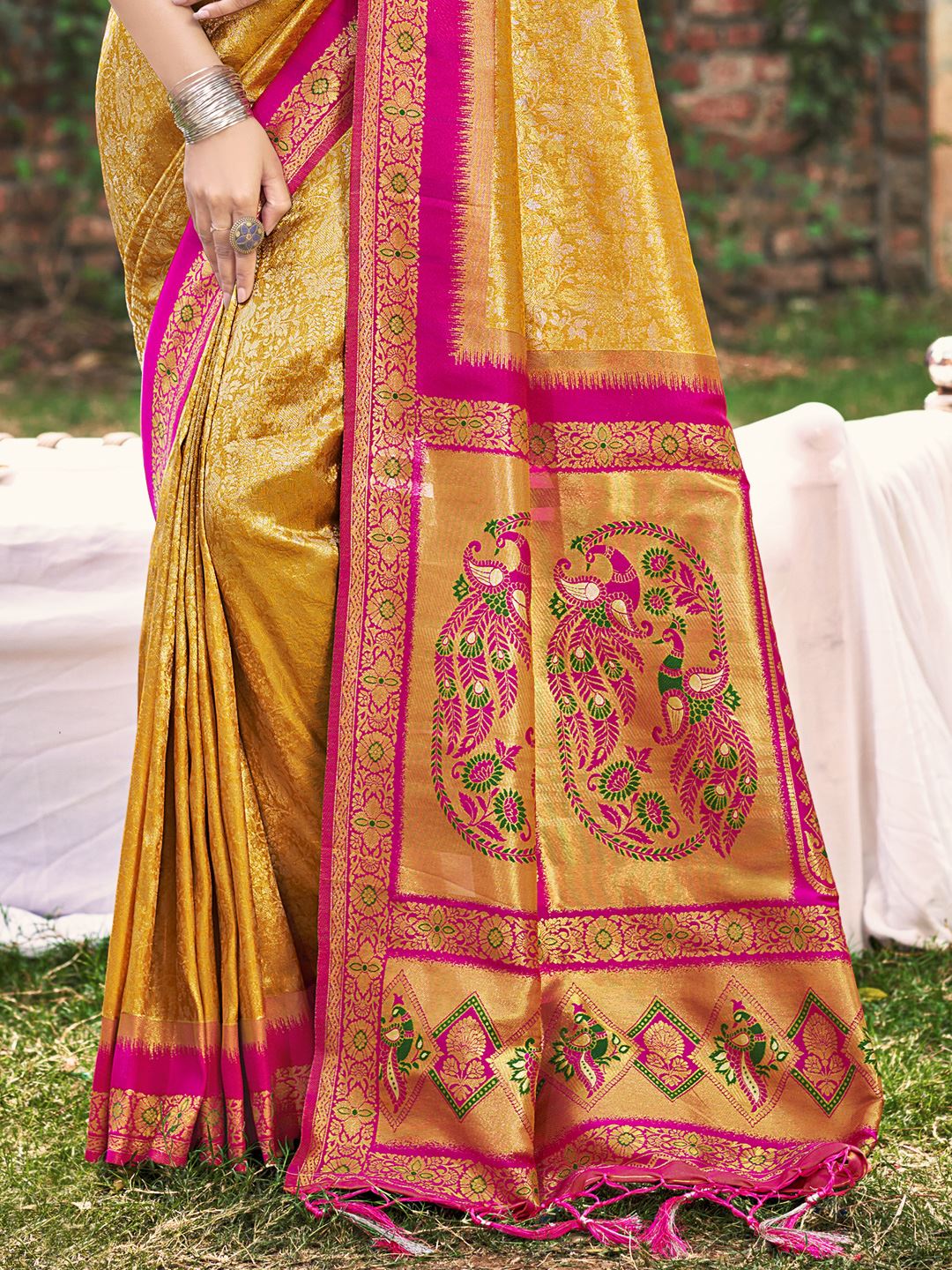Golden Yellow Banarasi Silk Woven Work Saree