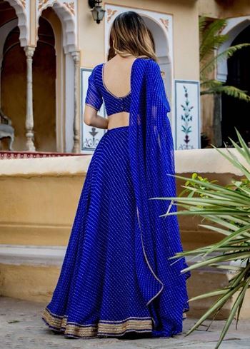 Gorgeous Blue Laheriya Print Georgette Wedding Wear Lehenga Choli