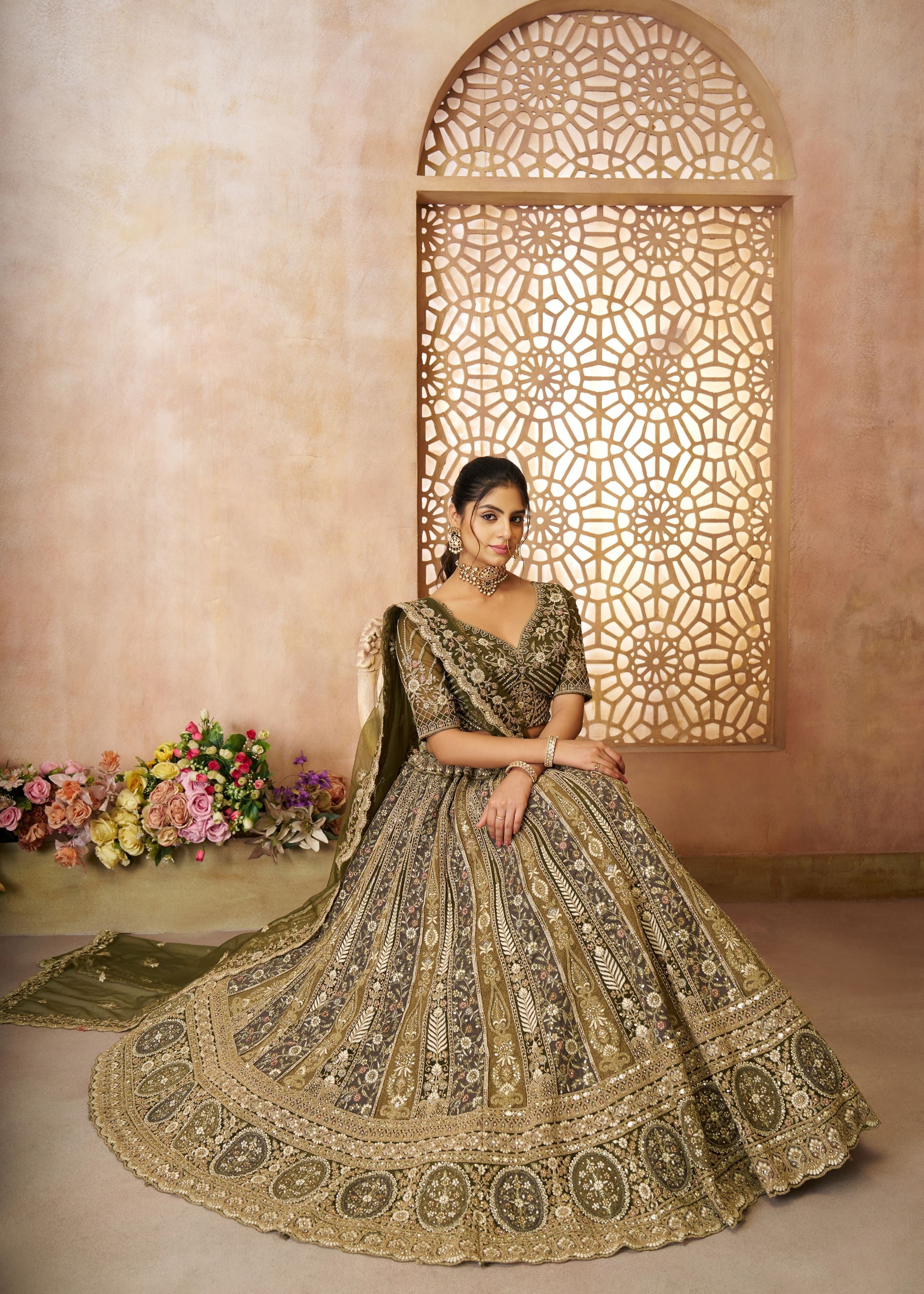 Gorgeous Bridal Lehenga For Mehendi With Thread Work
