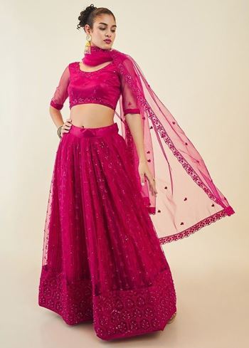 Gorgeous Pink Sequins Net Party Wear Lehenga Choli With Dupatta
