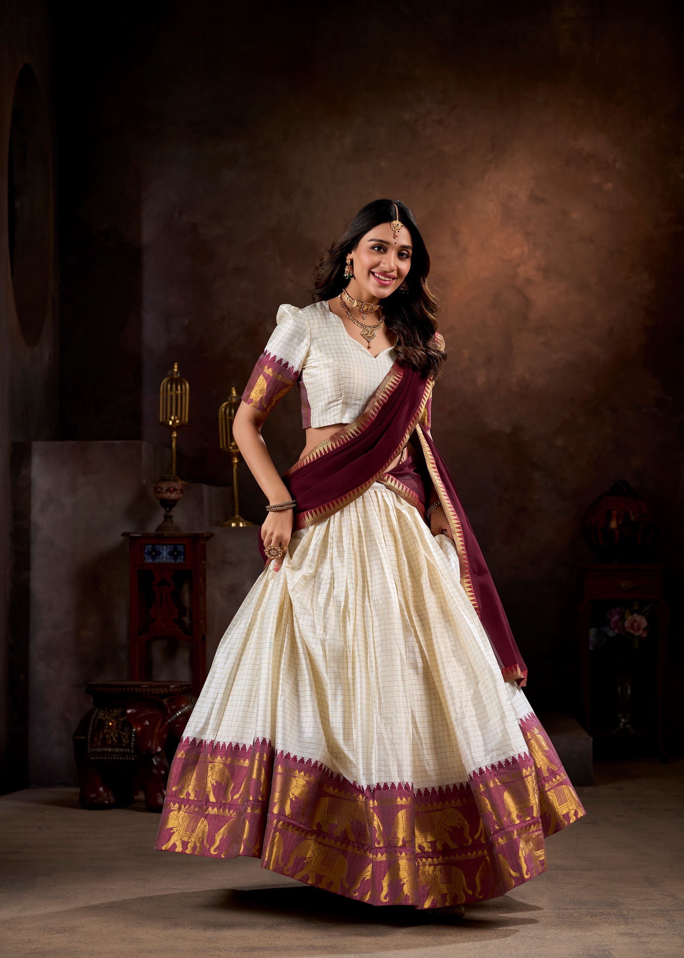 Grace In Every Thread White Poly Cotton Lehenga With Zari Weaving Magic