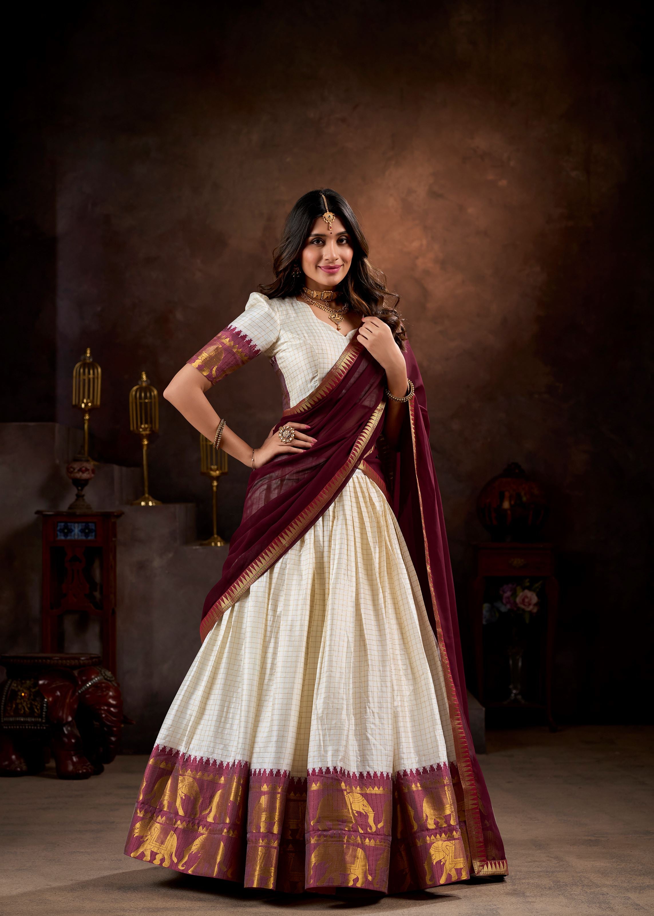 Grace In Every Thread White Poly Cotton Lehenga With Zari Weaving Magic