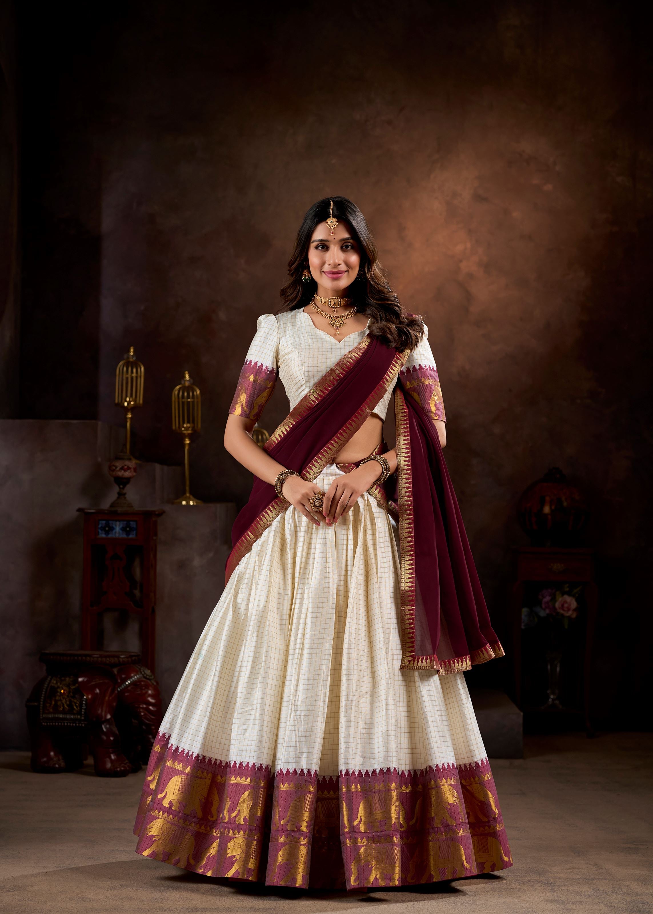 Grace In Every Thread White Poly Cotton Lehenga With Zari Weaving Magic