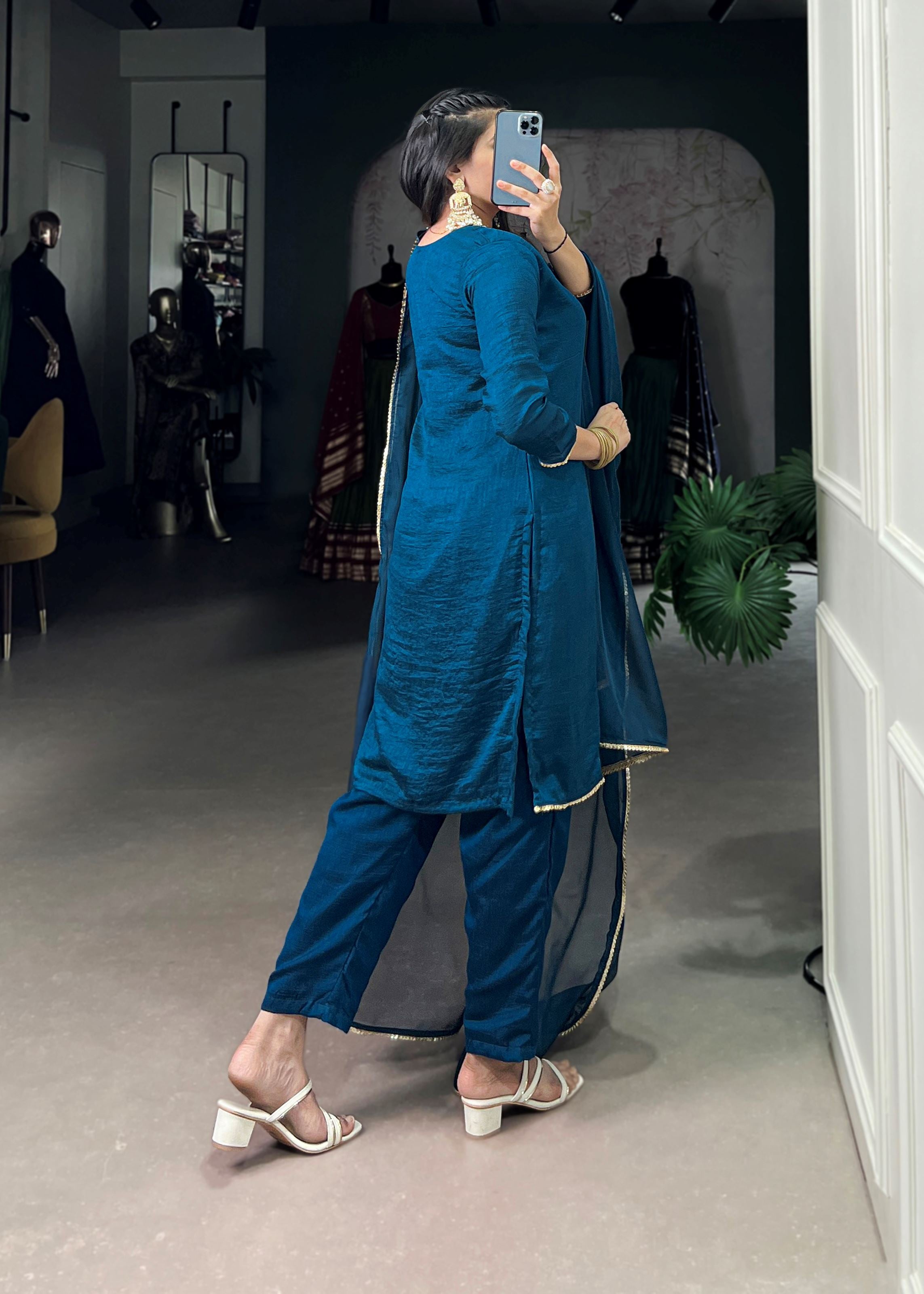 Grace Meets Glamour Vichitra Silk Salwar Suit with Beads & Sequin Touch