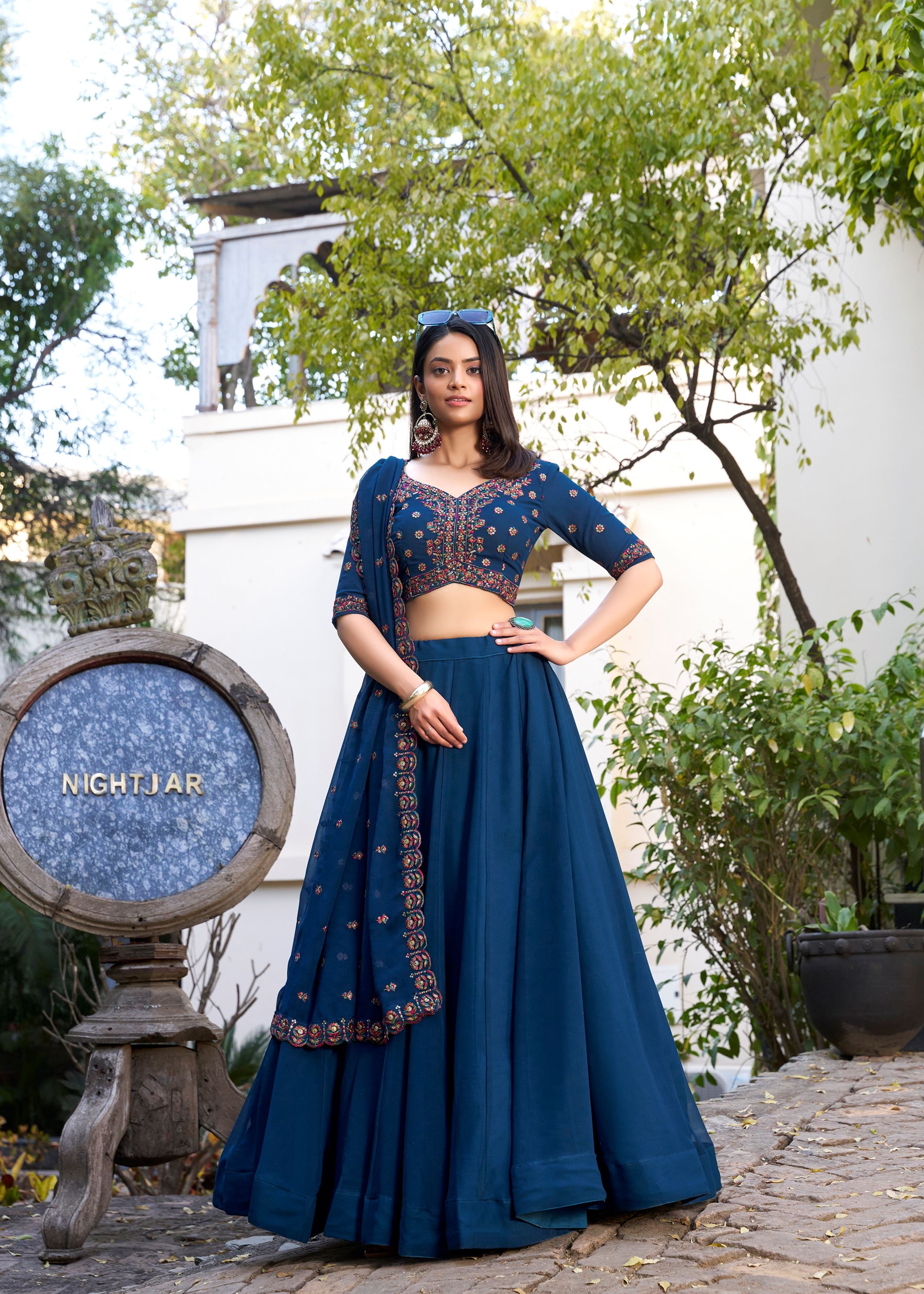 Grace in Every Thread- Blue Georgette Lehenga with Sequins & Embroidery