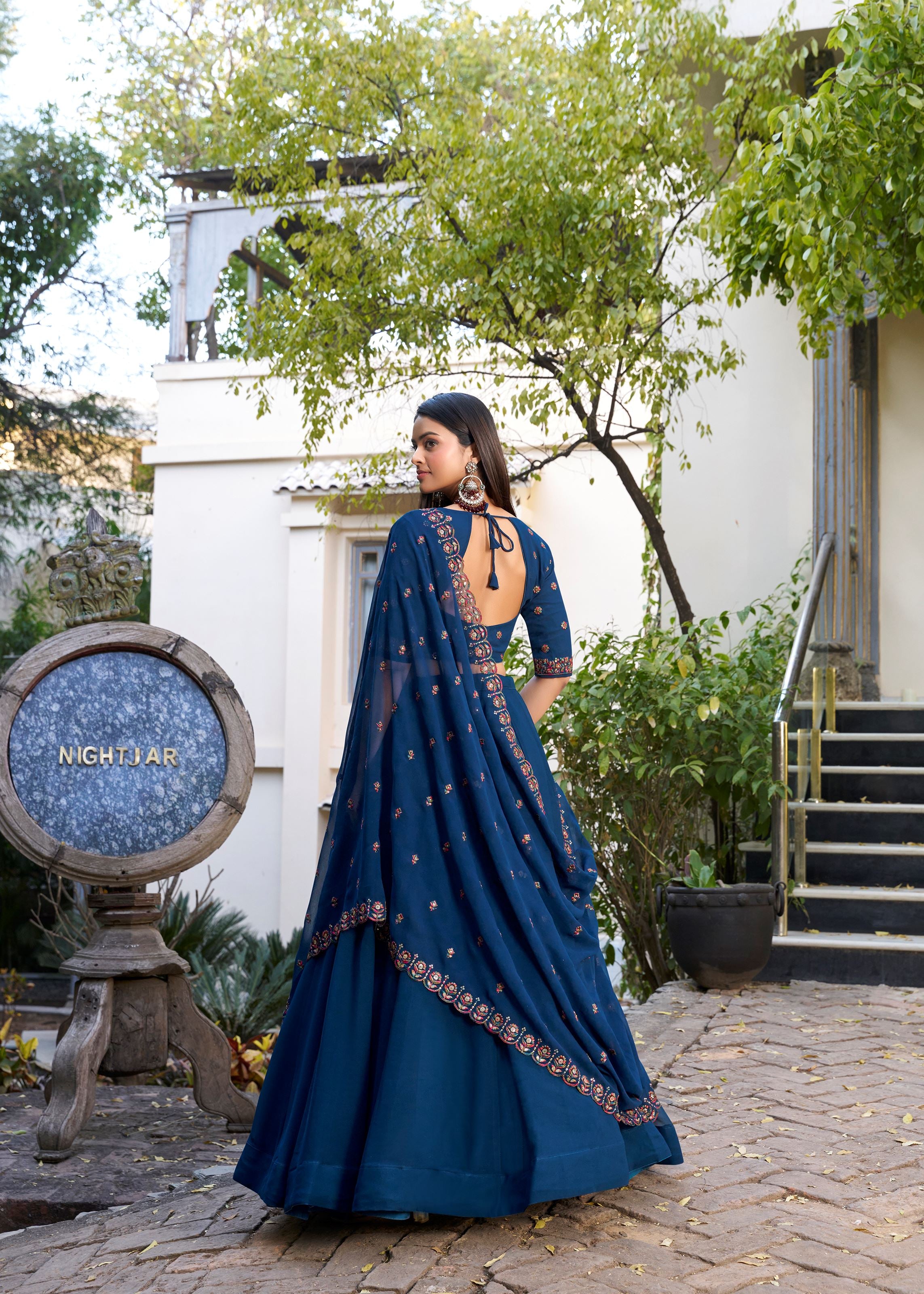 Grace in Every Thread- Blue Georgette Lehenga with Sequins & Embroidery