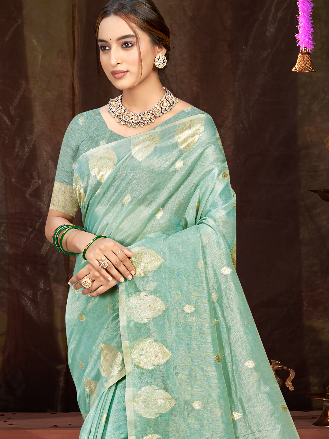 Grand Sea Green Munga kota Festival Saree for Women