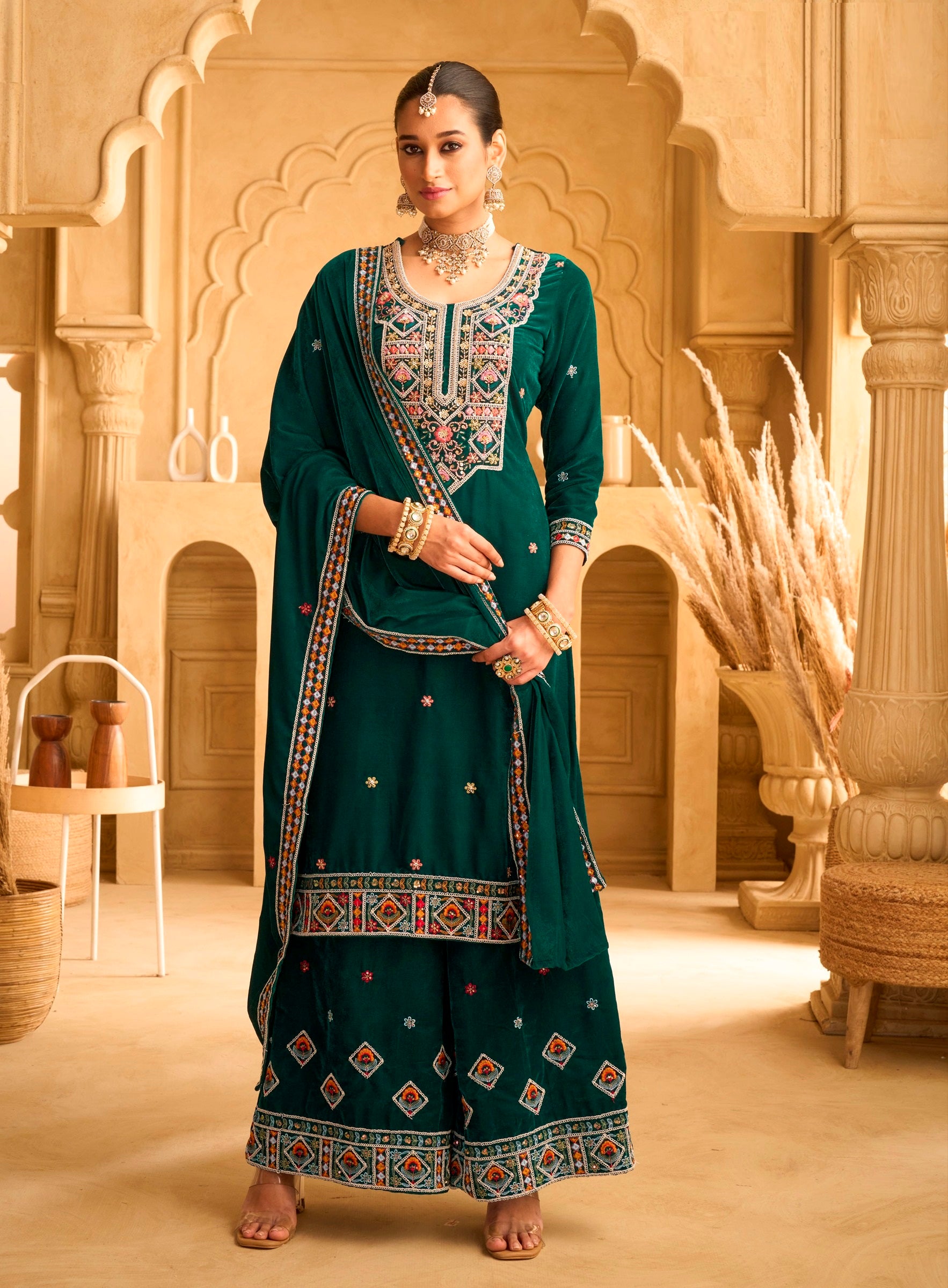 Green Anarkali Suit With Heavy Embroidery Work