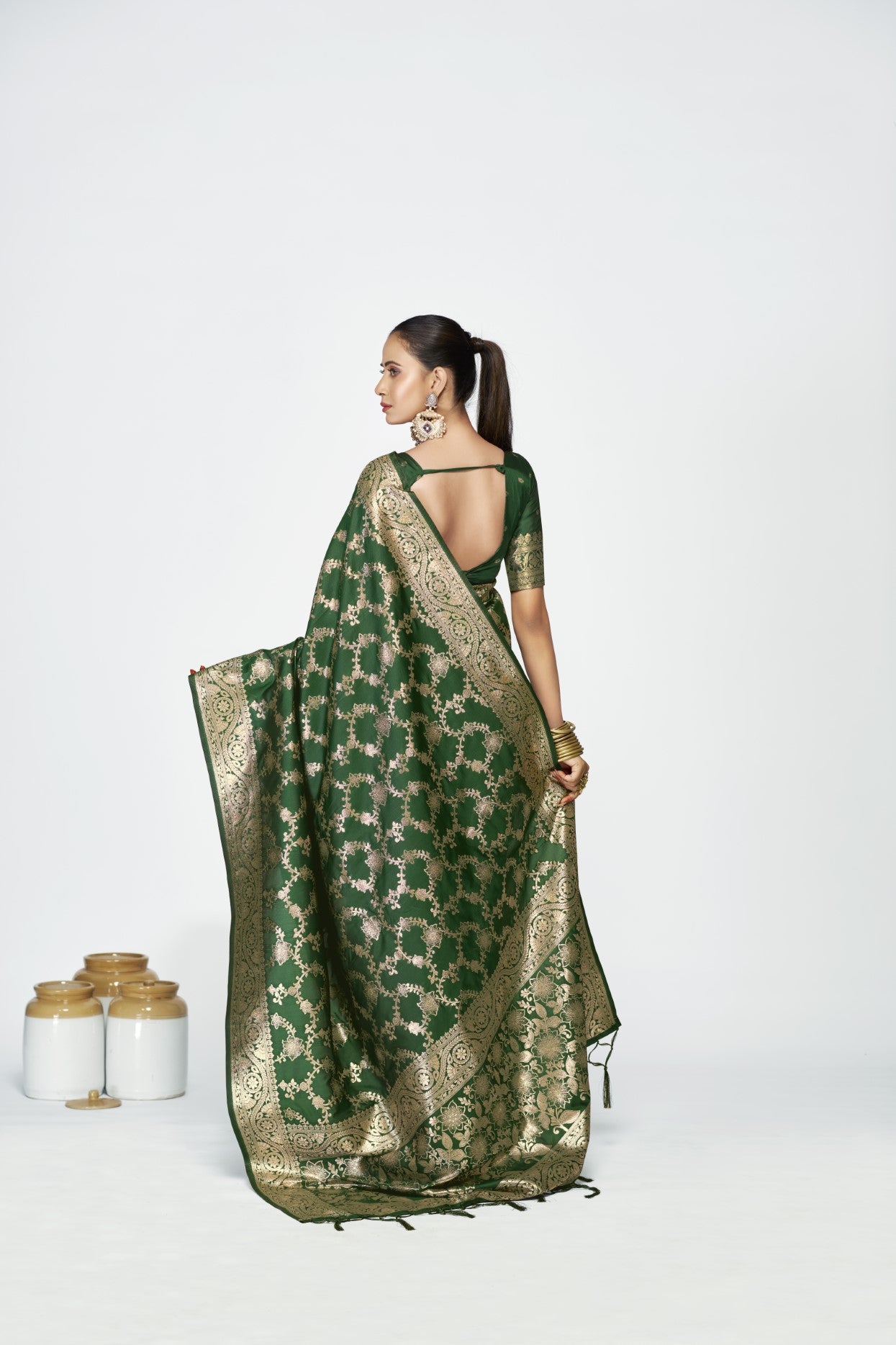 Green Banarasi Silk Saree with Traditional Weaving