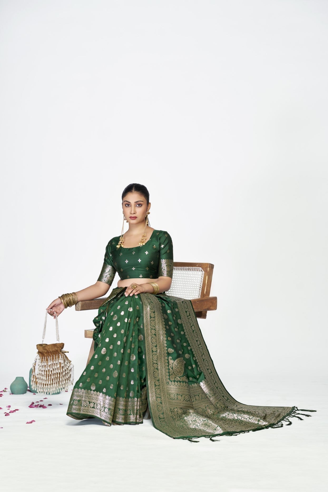 Green Banarasi Silk Saree with Weaving