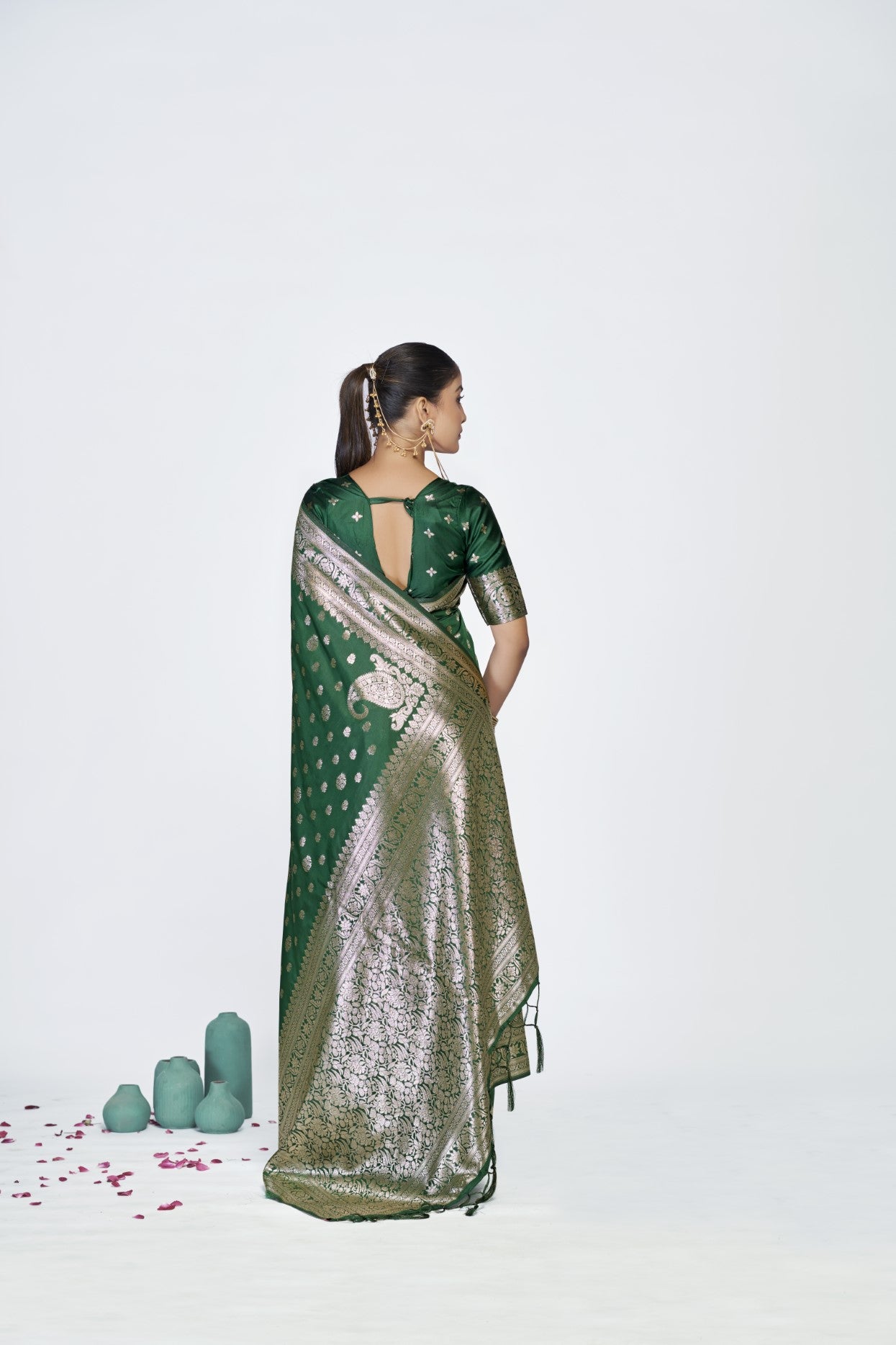 Green Banarasi Silk Saree with Weaving