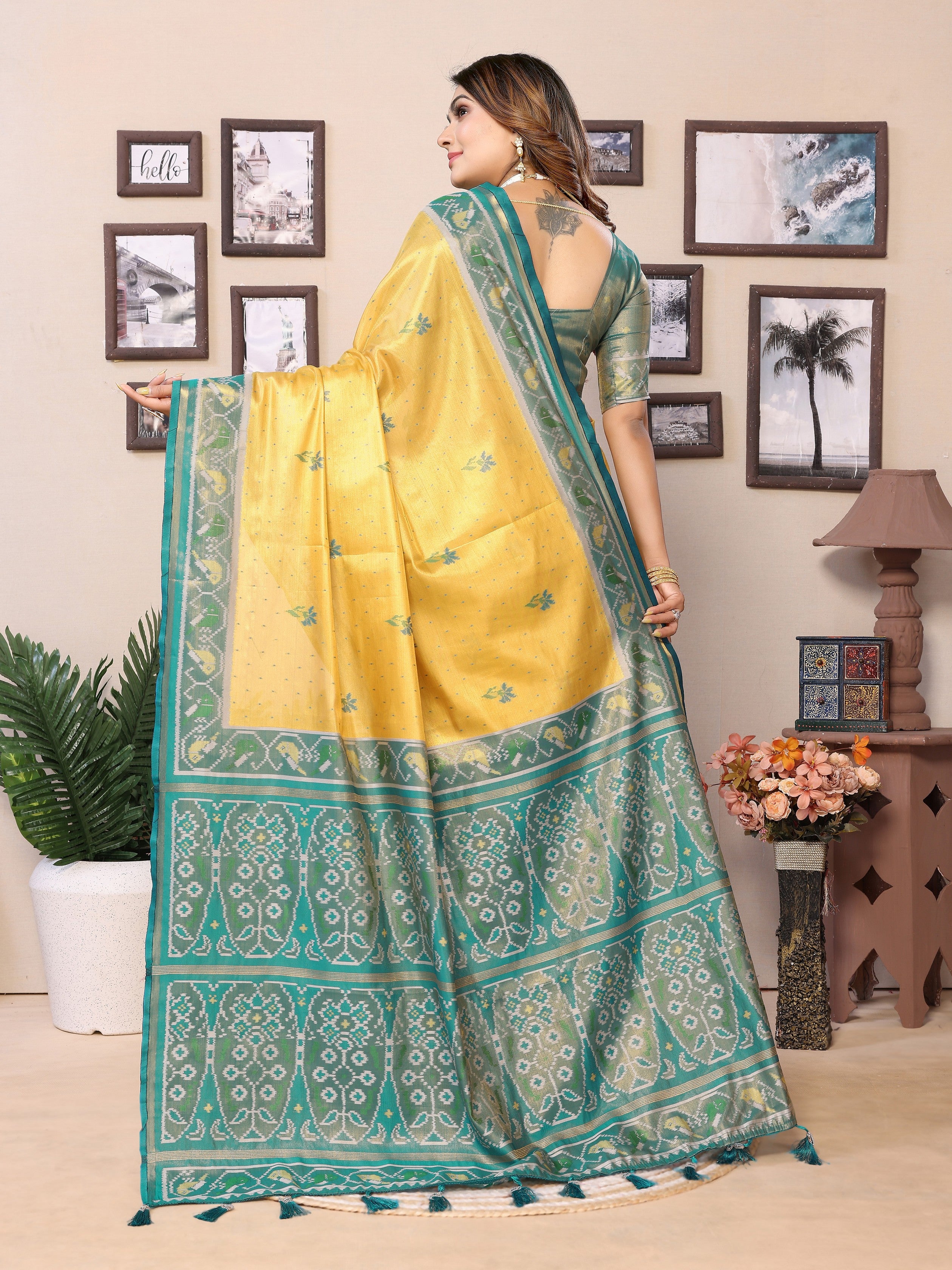 Green Banarasi Tissue Silk Woven Patola Designer Ethnic Indian Saree