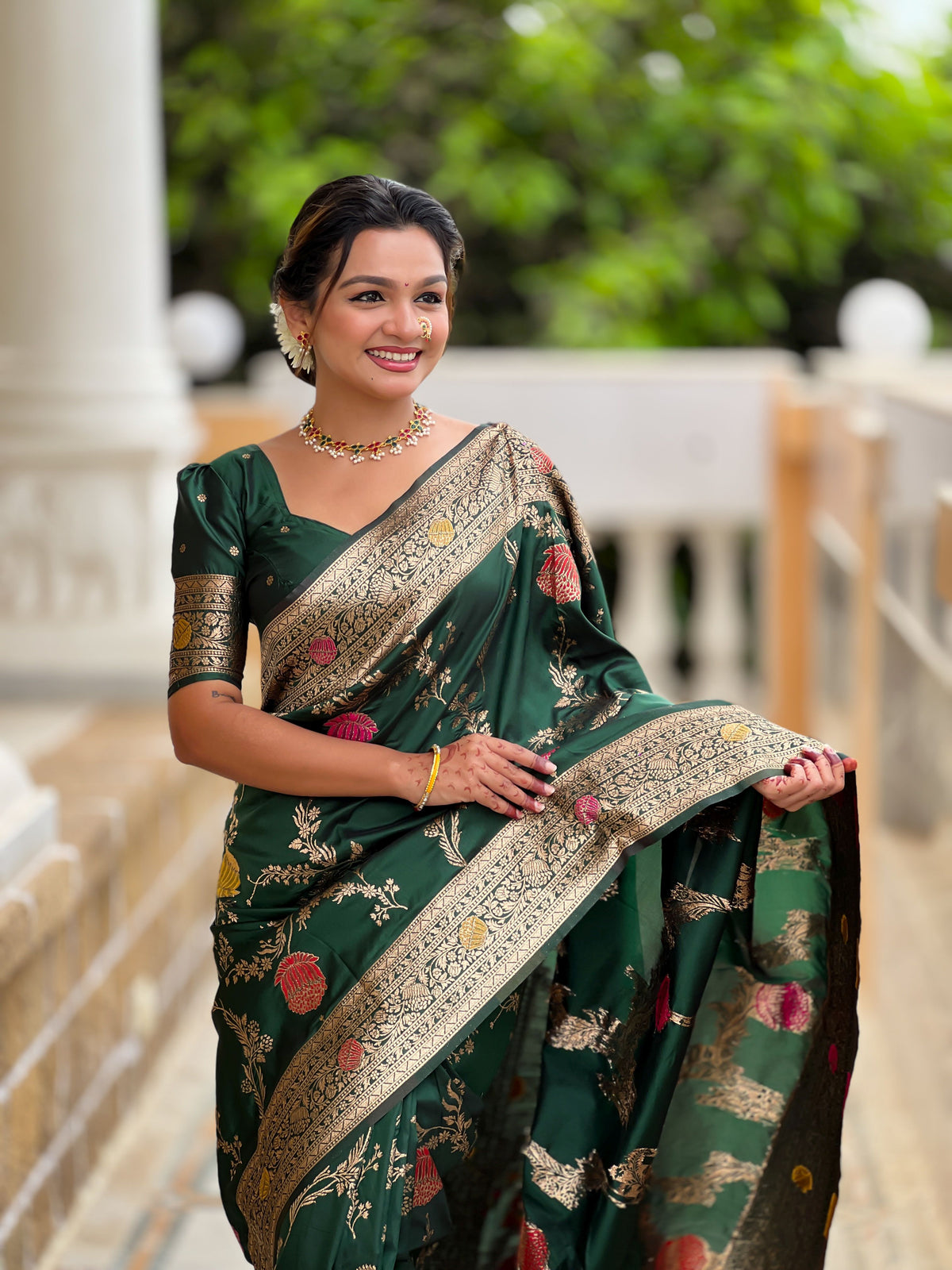 Green Beautiful Banarasi Silk Woven Meenakari Designer Graceful Ethnic Saree