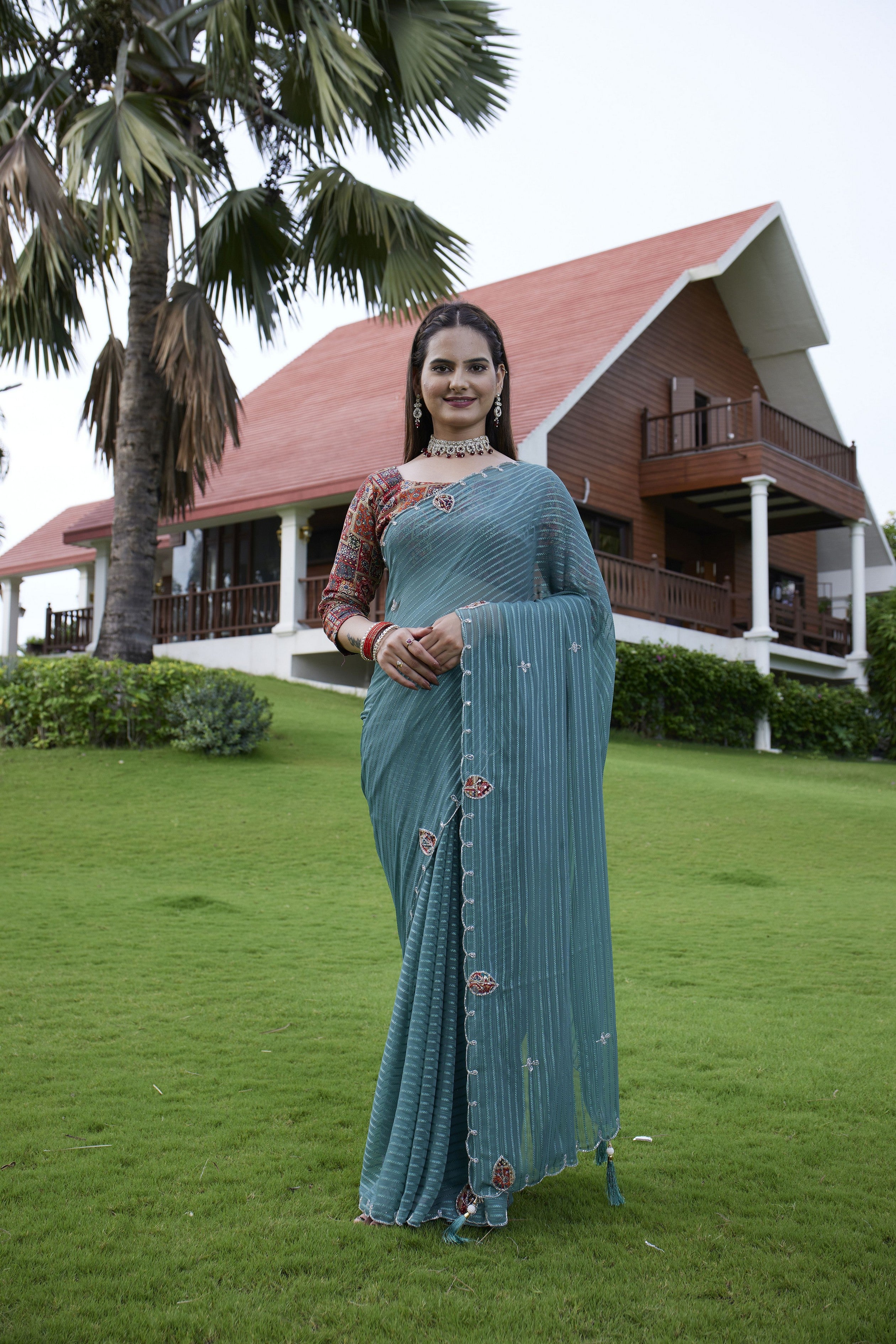 Green Beautiful Designer Girlie Trendy Saree