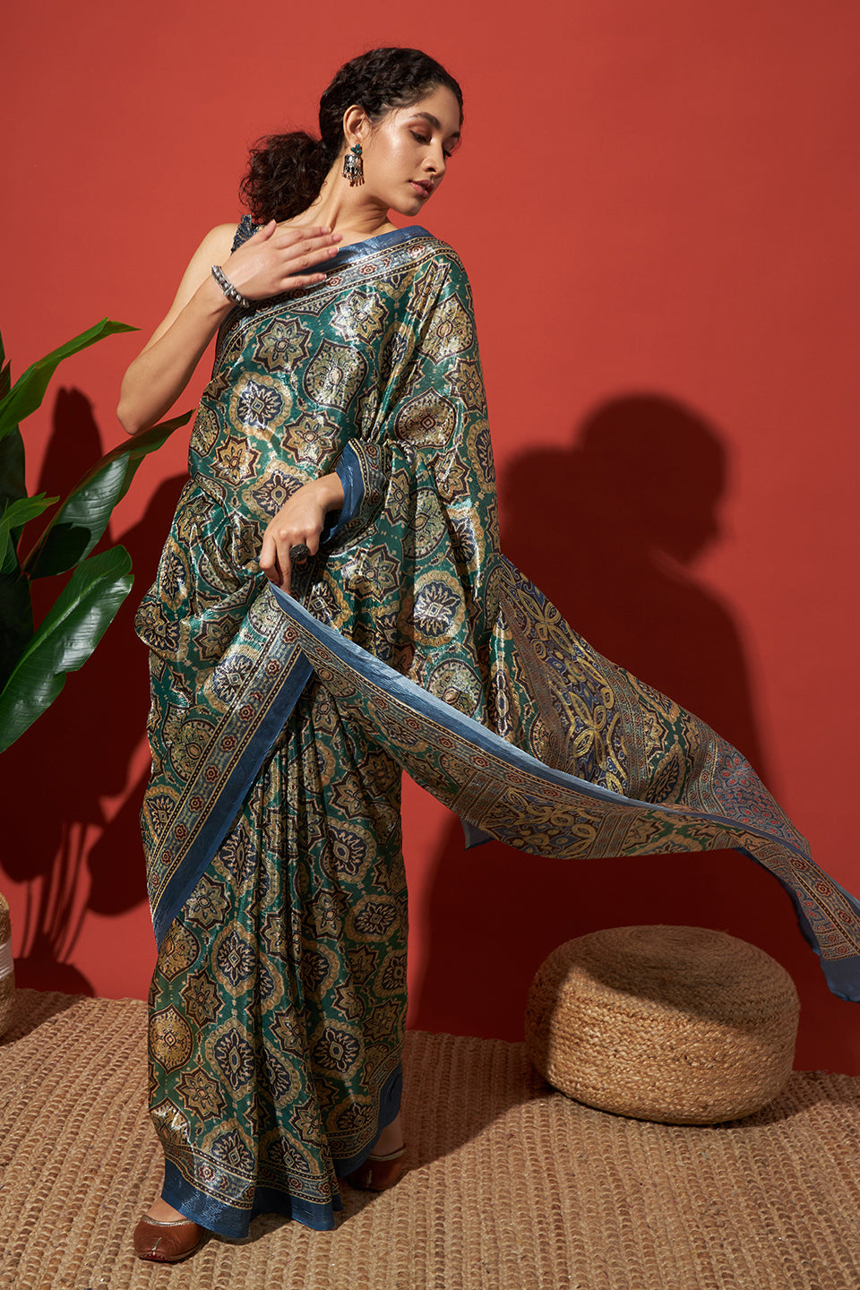 Green Beautiful Tissue Designer Printed Festive Wear Saree