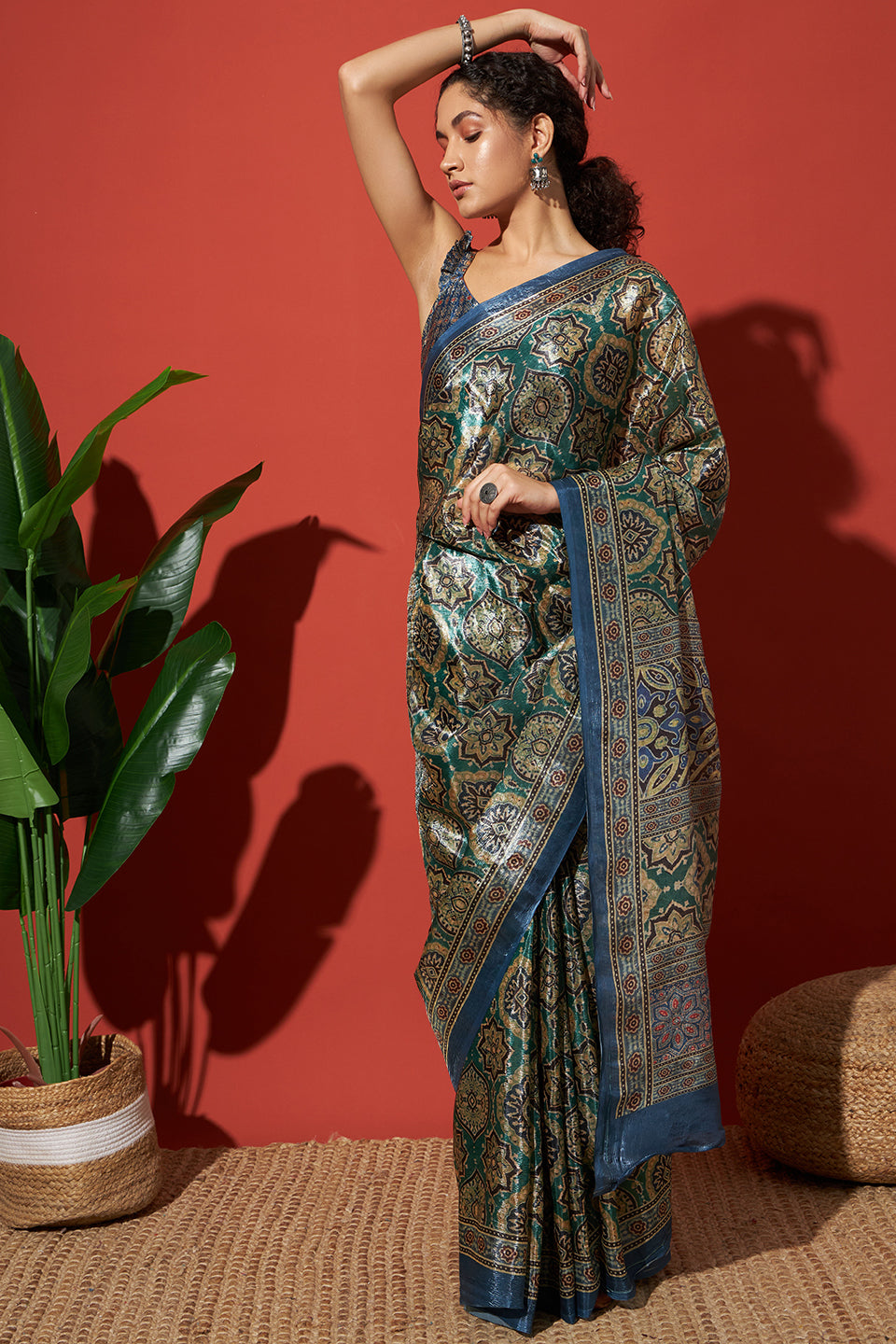 Green Beautiful Tissue Designer Printed Festive Wear Saree