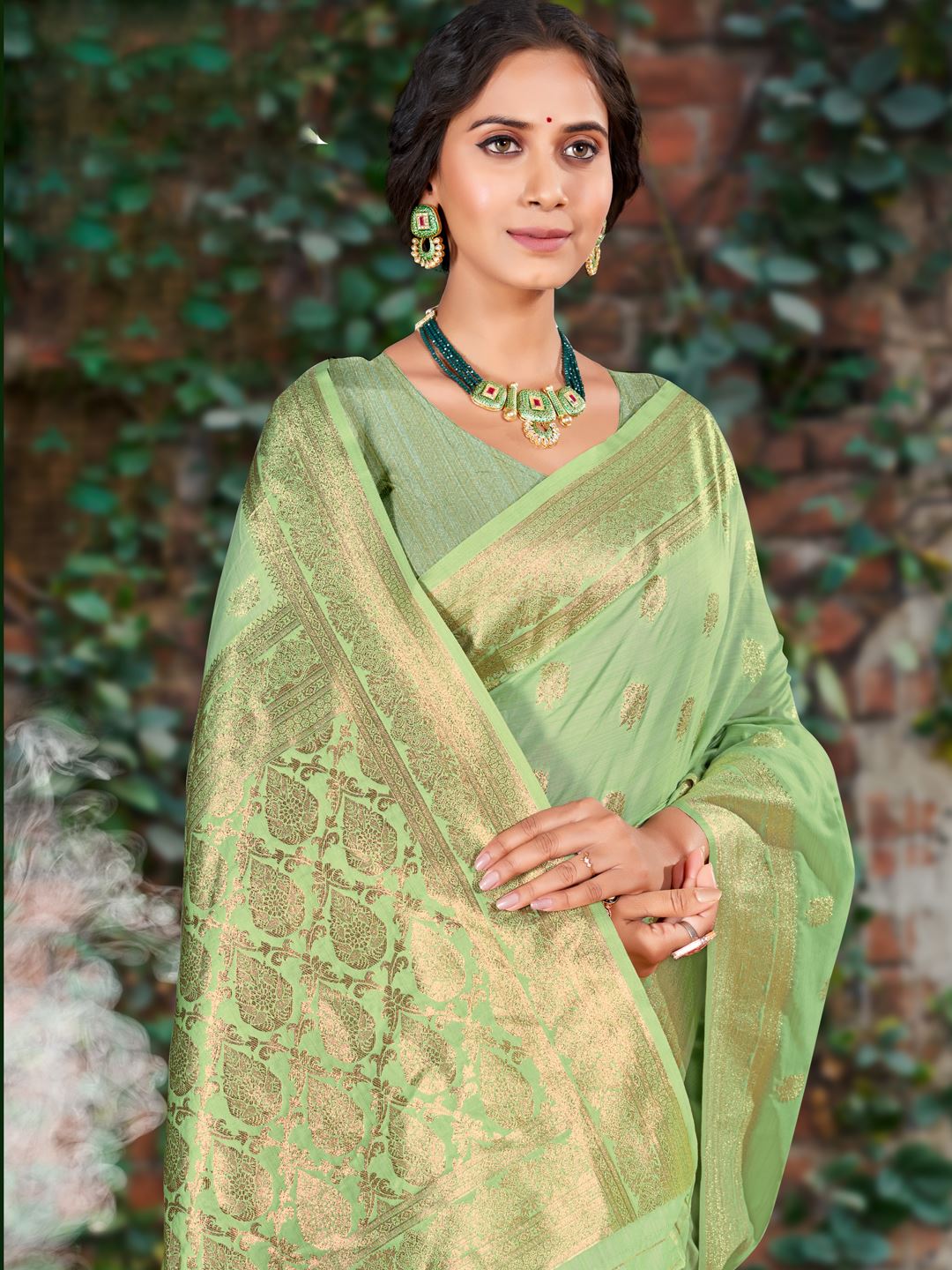 Green Colour Woven Silk Saree