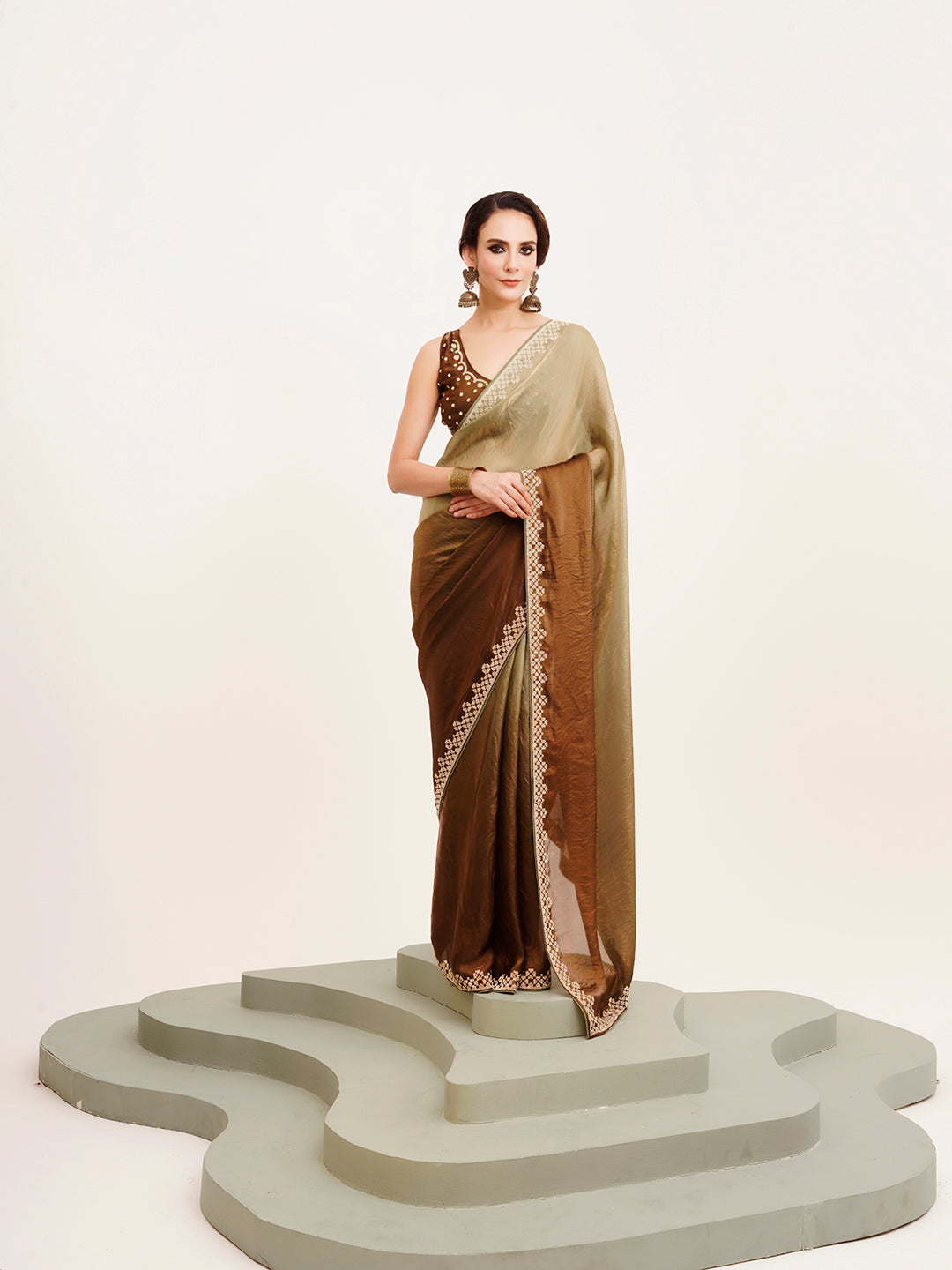 Green Embellished Beads And Stones Satin Saree For Beautiful Partywear Saree