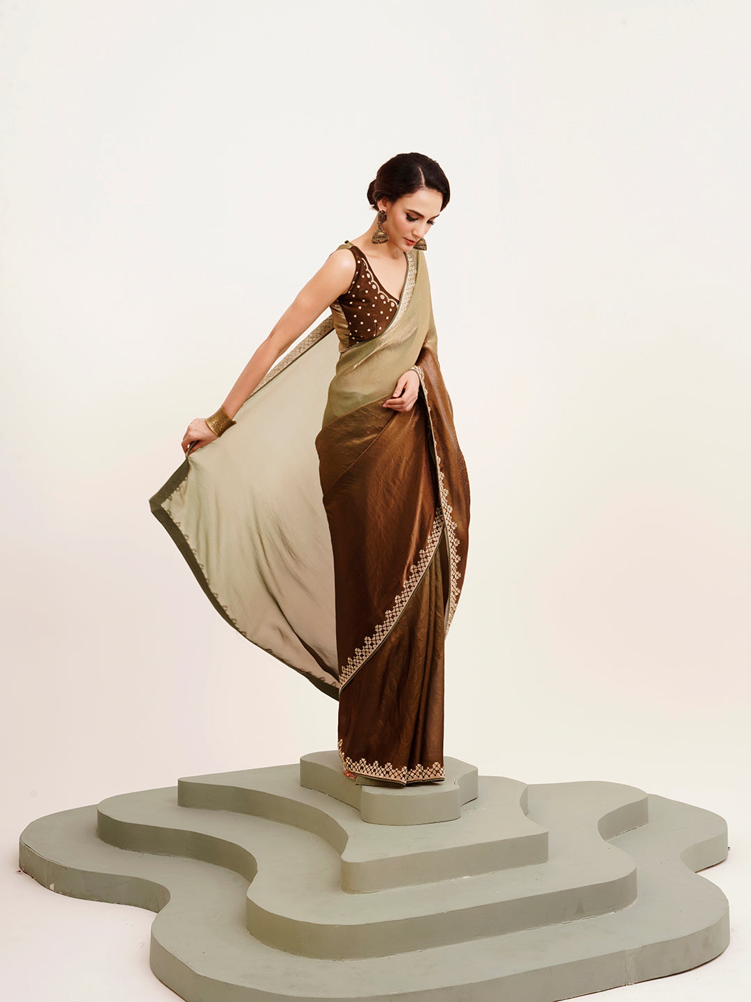 Green Embellished Beads And Stones Satin Saree For Beautiful Partywear Saree