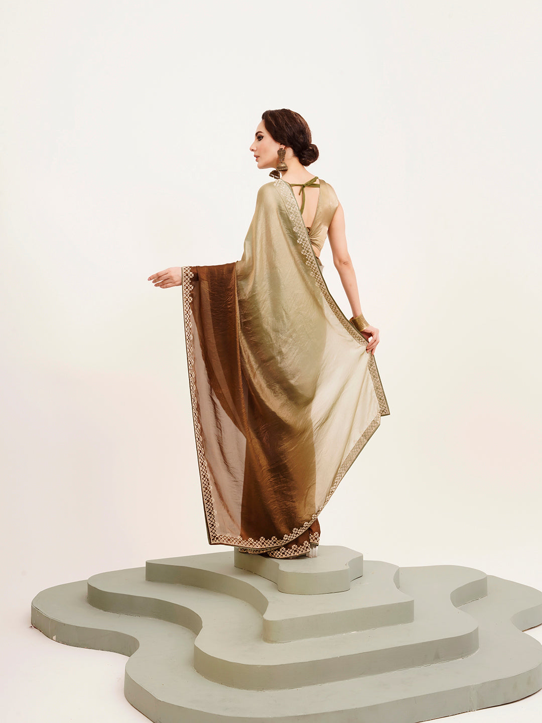 Green Embellished Beads And Stones Satin Saree For Beautiful Partywear Saree