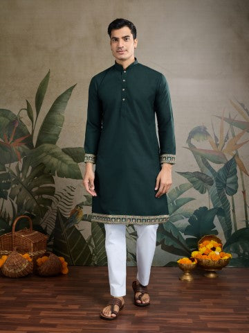 Green Embroidered Kurta with Jacket for Ceremonial Look