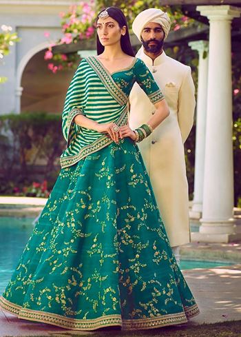 Green Embroidery Mulberry Silk Wedding Lehenga Choli