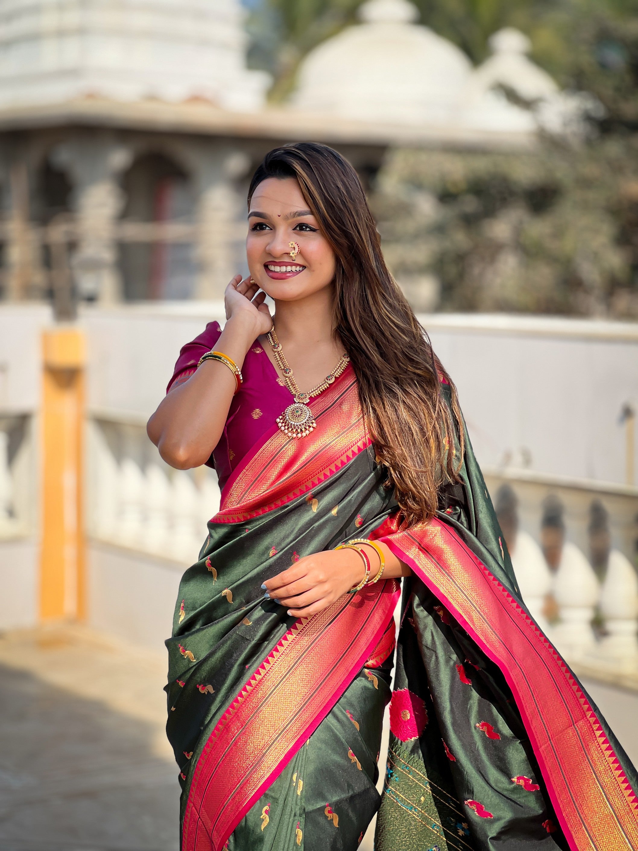 Green Ethnic Paithani Silk Woven Jacquard Designer Ceremonial Fancy Saree