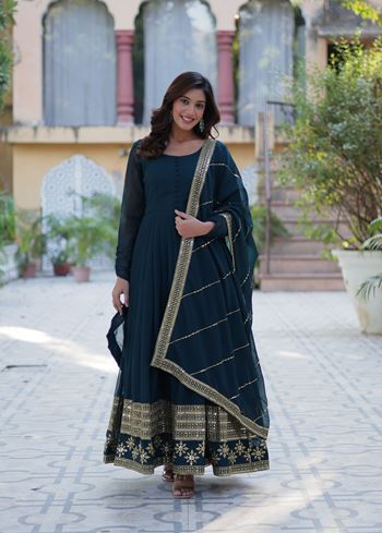 Green Faux Blooming Suit With Multi-Sequins Embroidered work