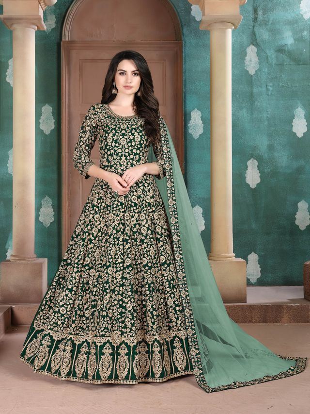 Green Faux Georgette Heavy Embroidery with Embroidered lace dupatta Anarkali Suits
