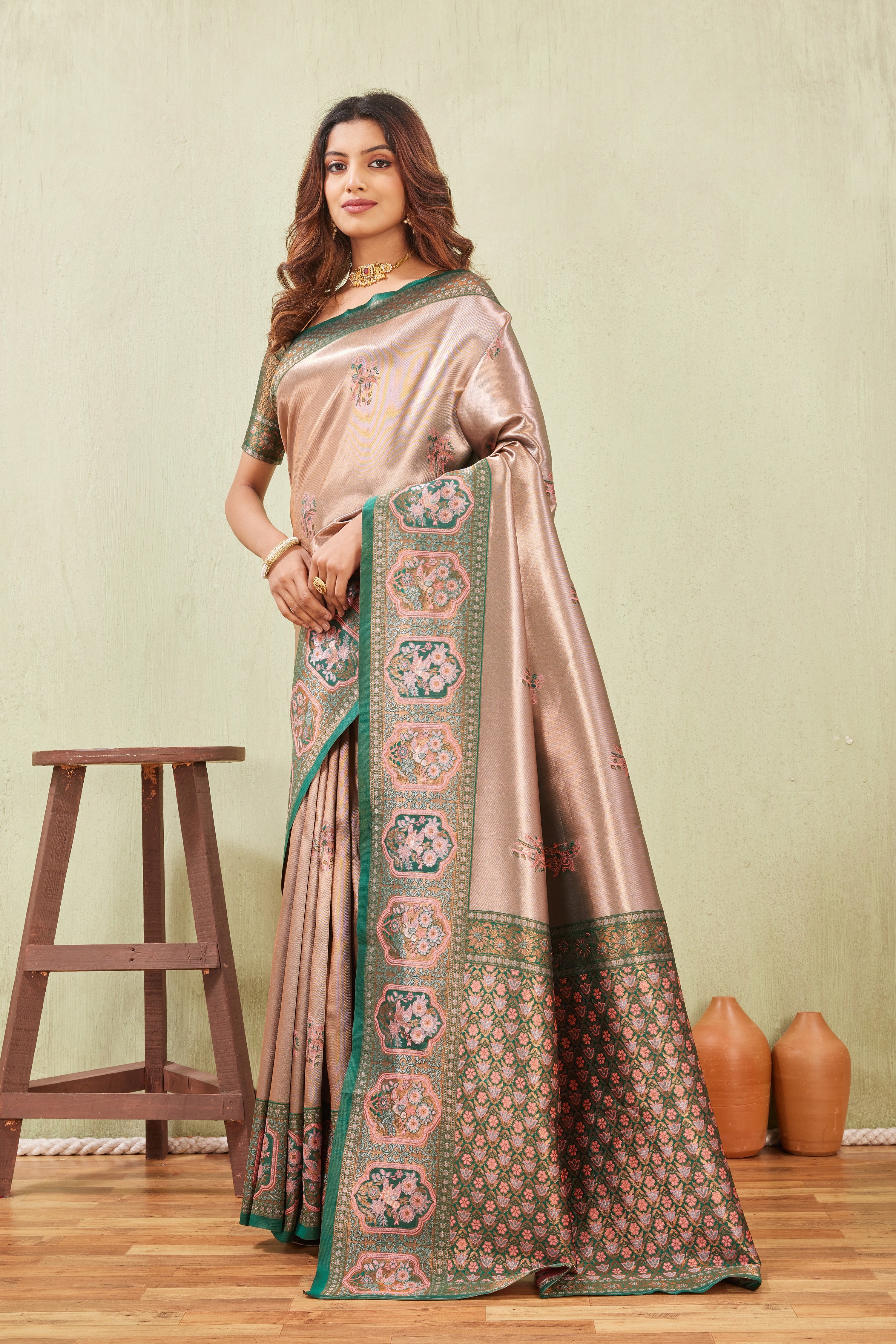 Green Gajri Banarasi Silk Saree with Rich Pallu & Elegant Jacquard Jari Work