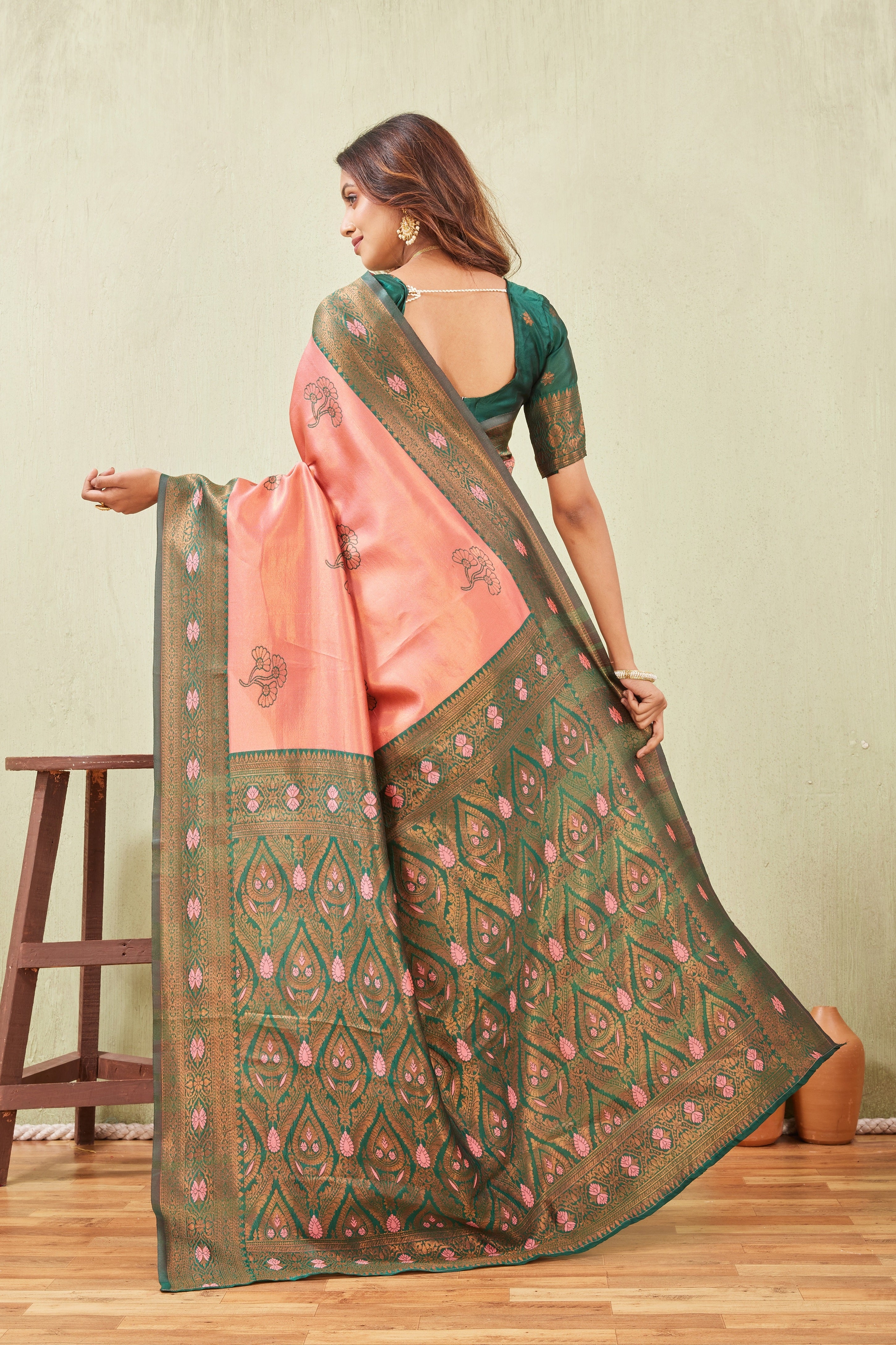 Green Gajri Banarasi Silk Saree with Rich Pallu & Elegant Jacquard Jari Work