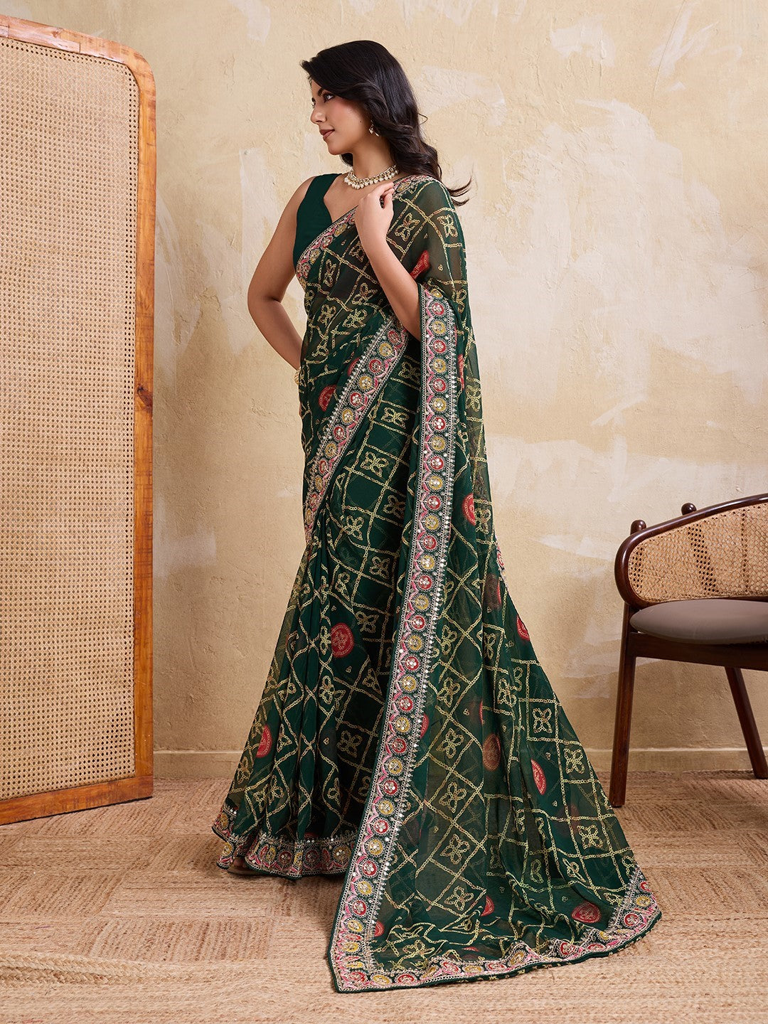 Green Georgette Saree With Embroidery Classic Designer Saree