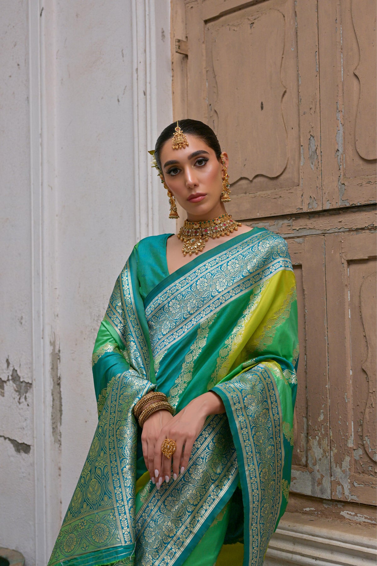 Green Handloom Woven Kadwa Style Designer Banarasi Silk Saree