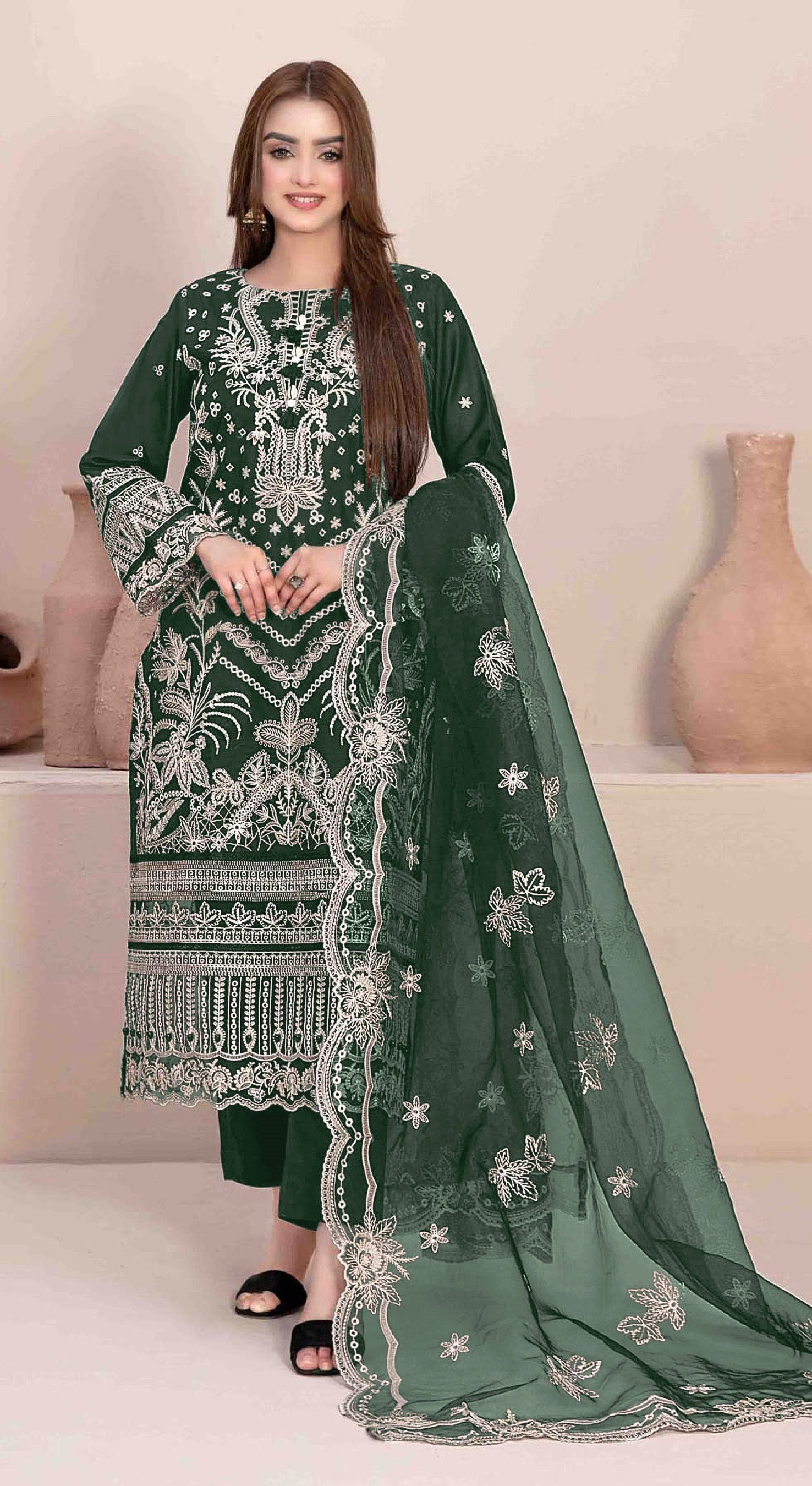 Green Heavy Designer Suit With Heavy Embroidery Work
