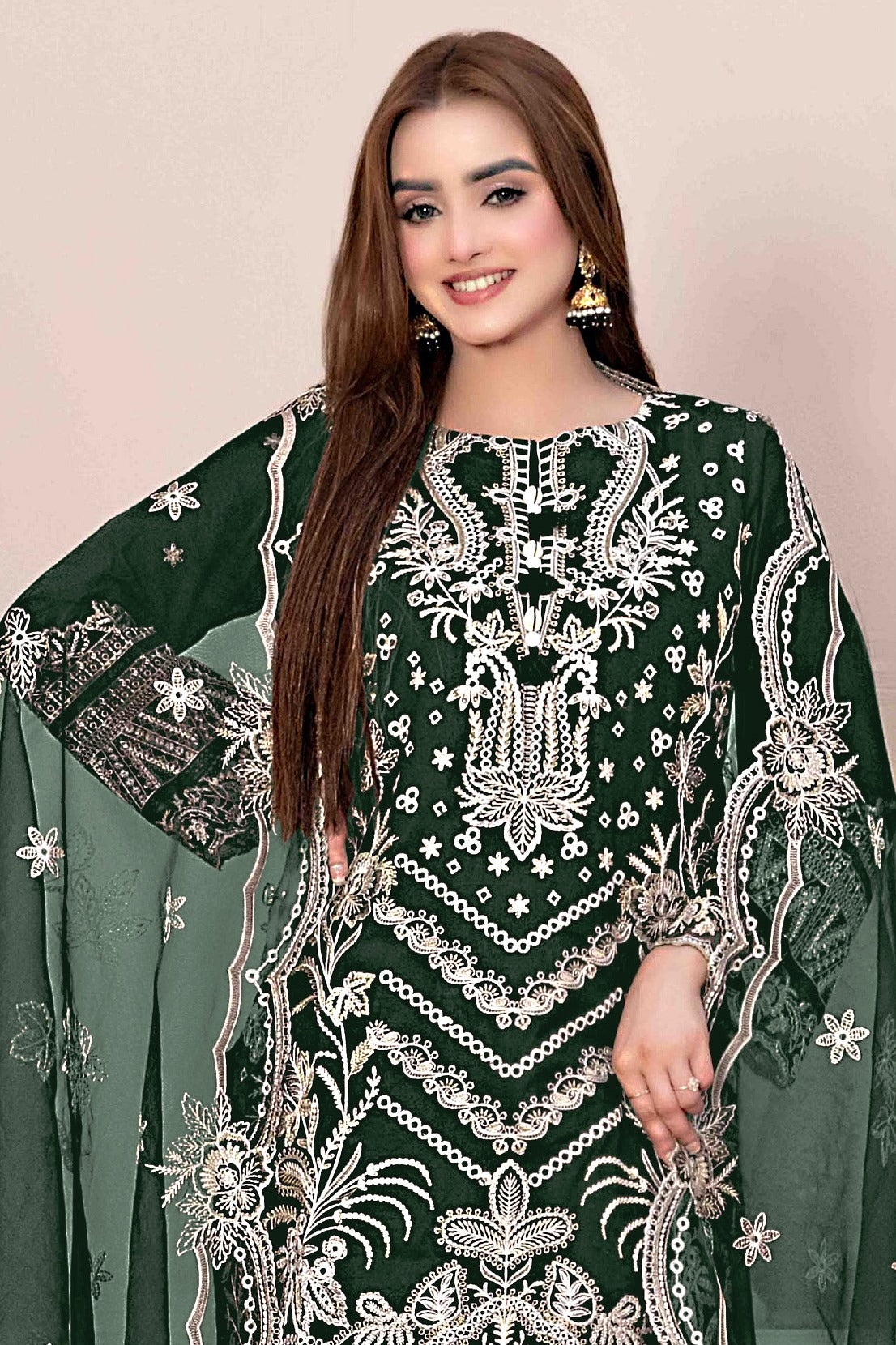 Green Heavy Designer Suit With Heavy Embroidery Work