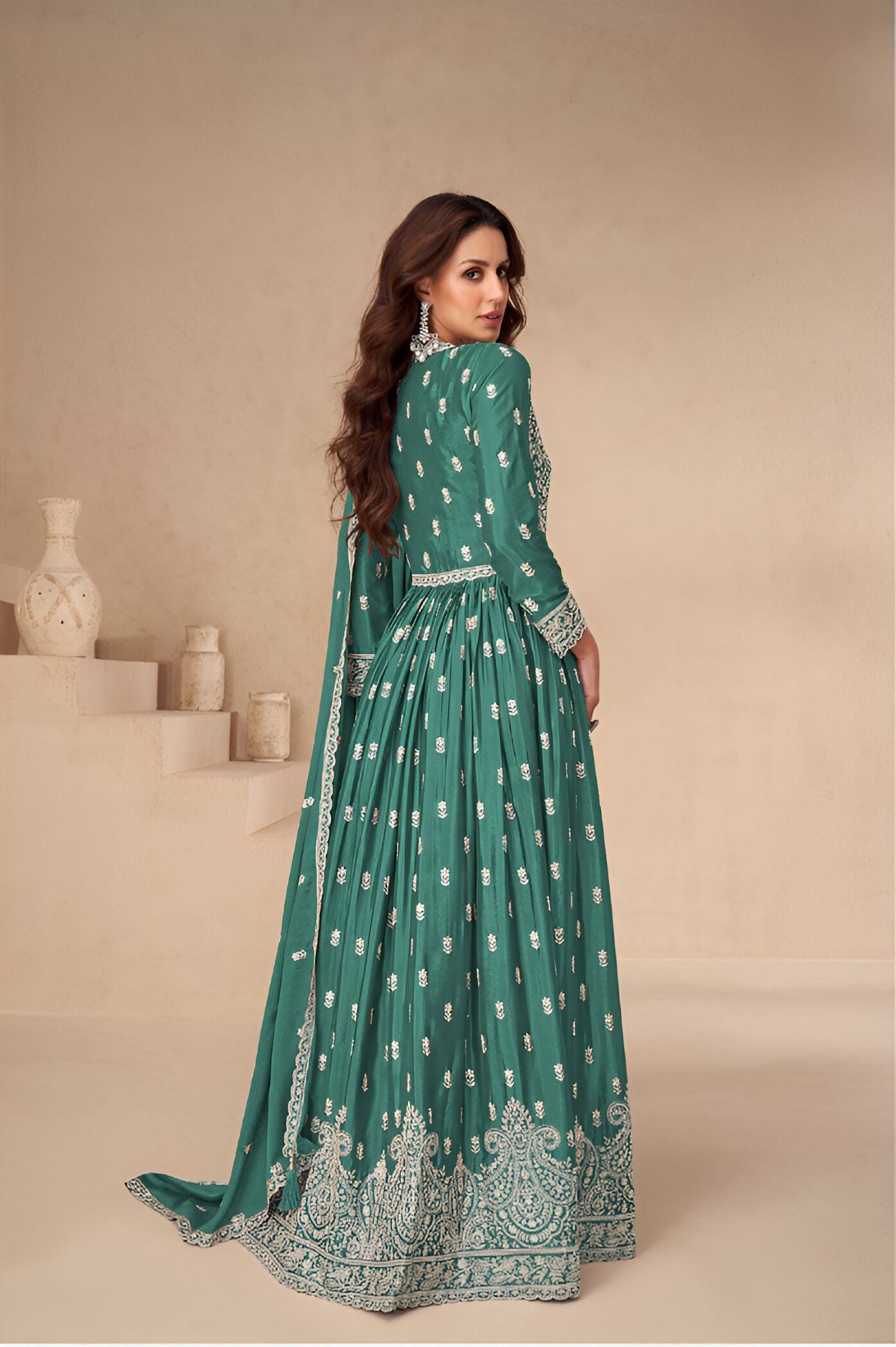 Green Heavy Designer Suit With Heavy Embroidery Work