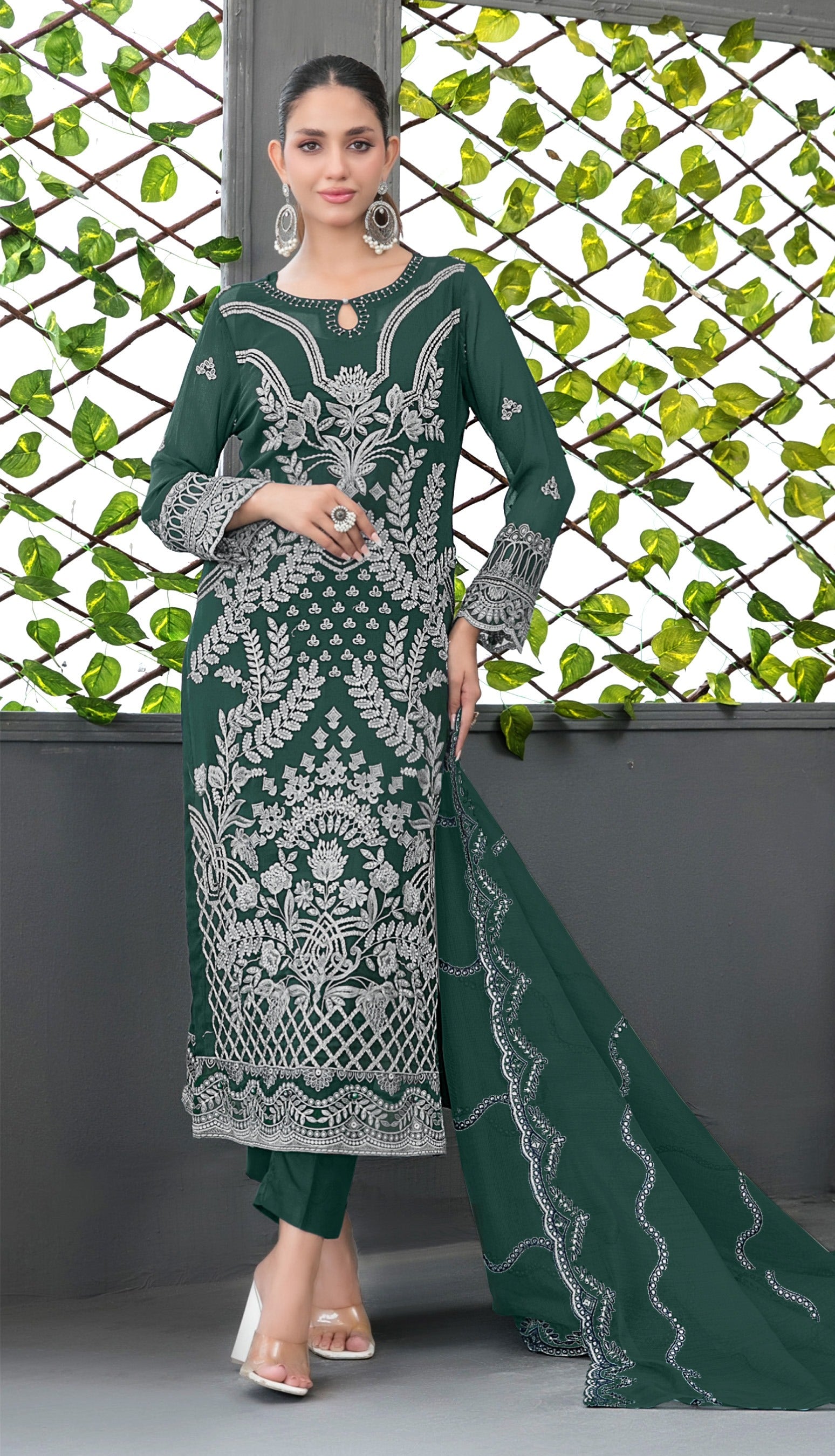 Green Heavy Designer Suit With Heavy Embroidery Work