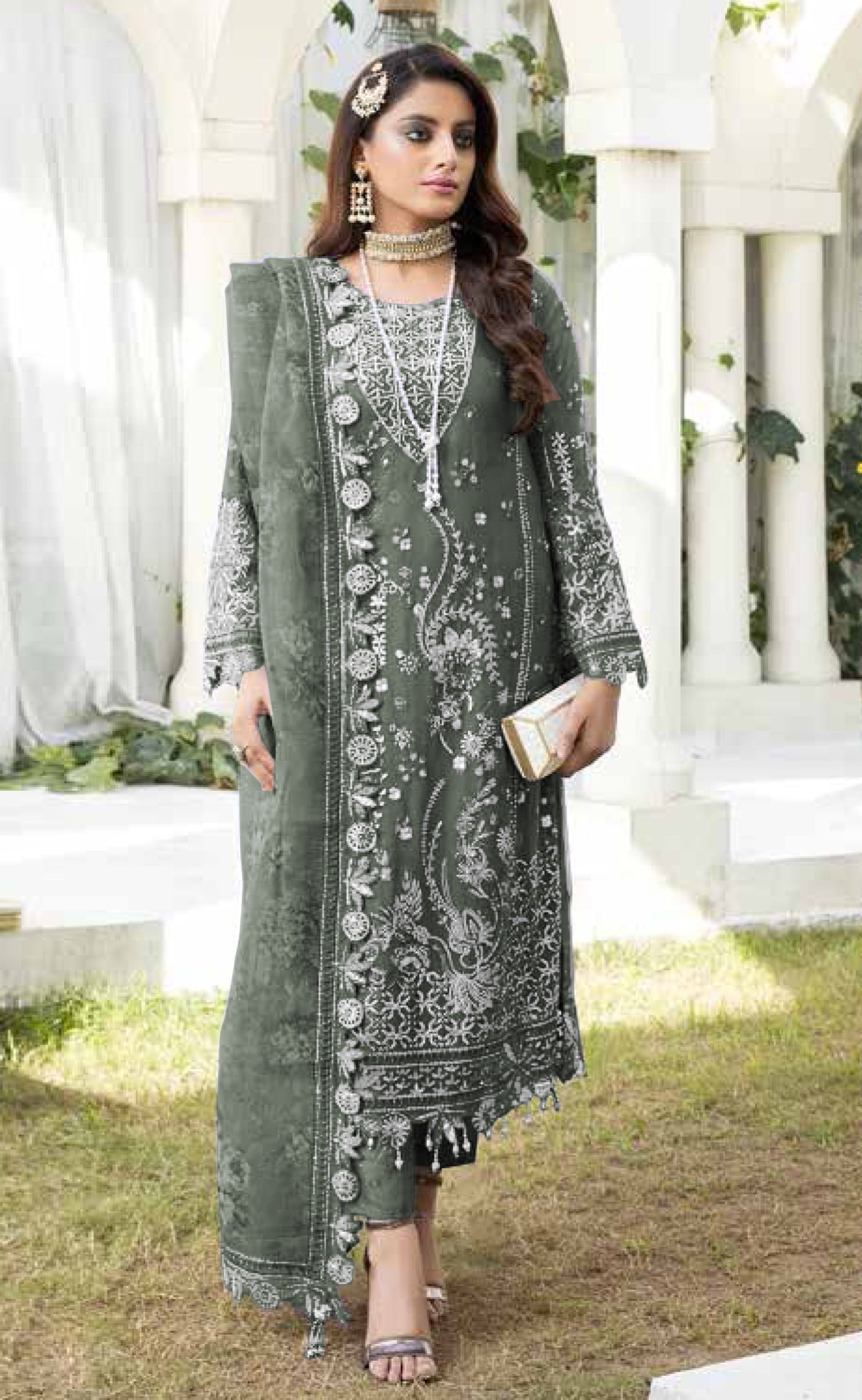 Green Heavy Designer Suit With Heavy Embroidery Work