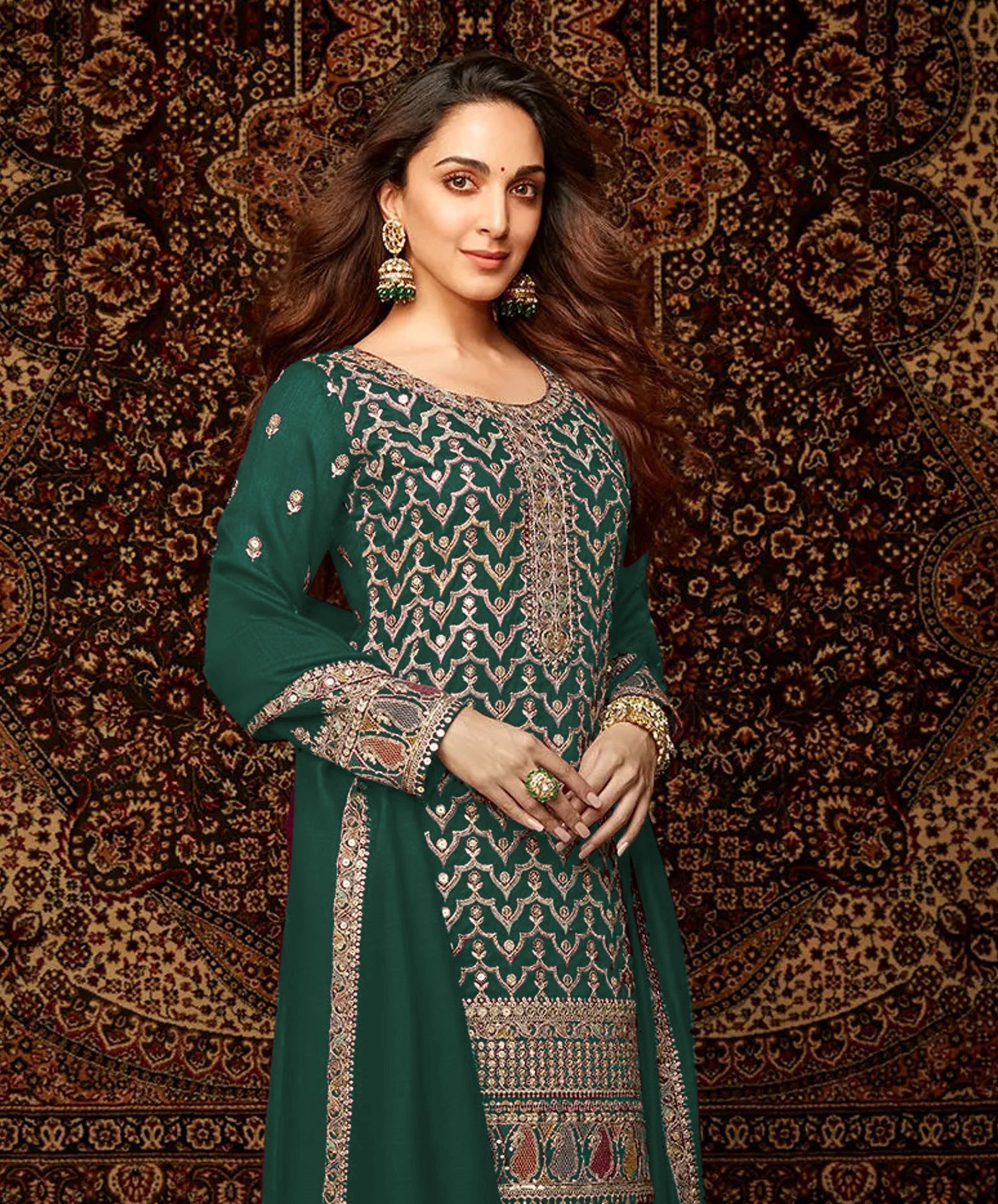 Green Heavy Designer Suit With Heavy Embroidery Work